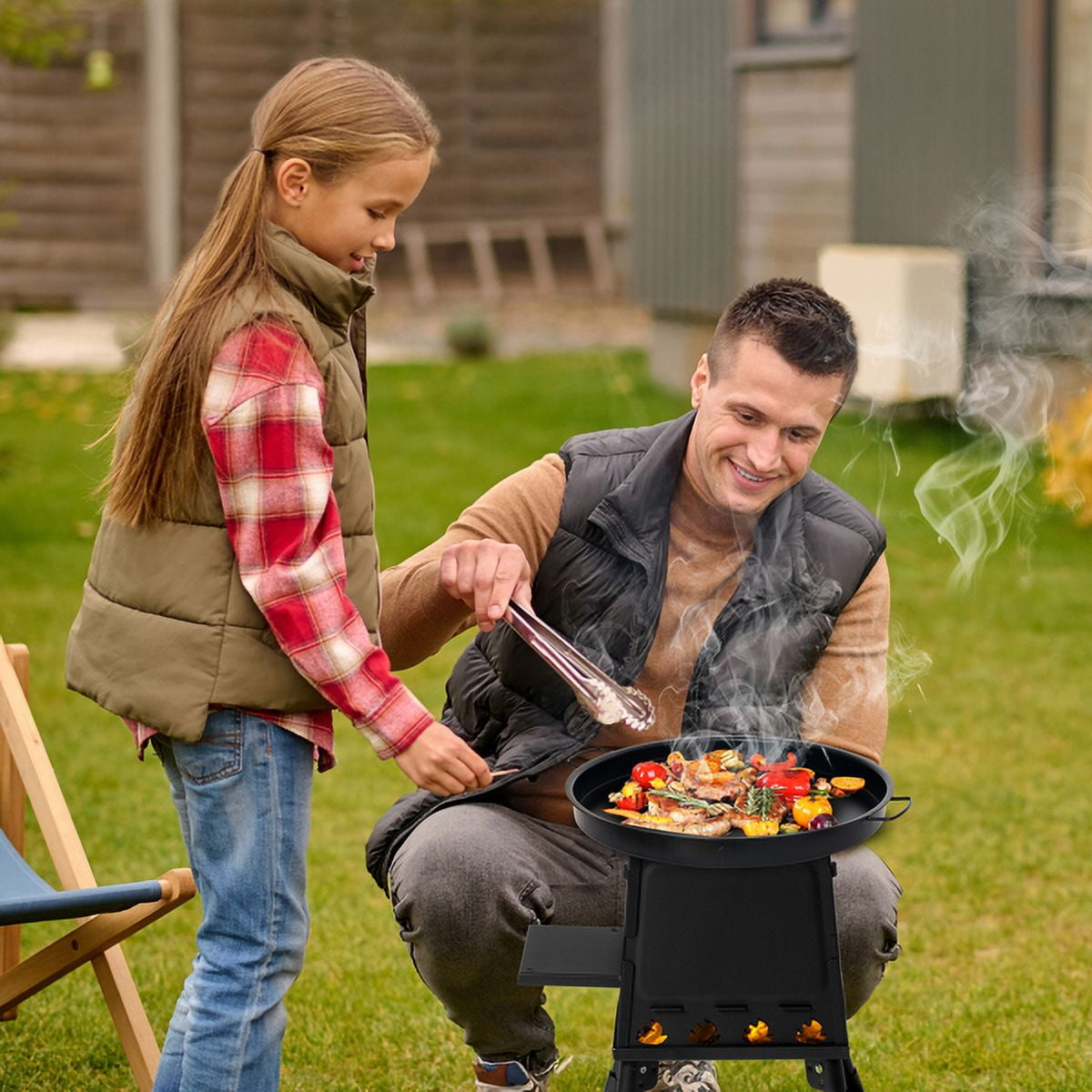 YDLW 38 in Outdoor Fire Pit and BBQ Grill Combo (Black, 38 in) 77elf