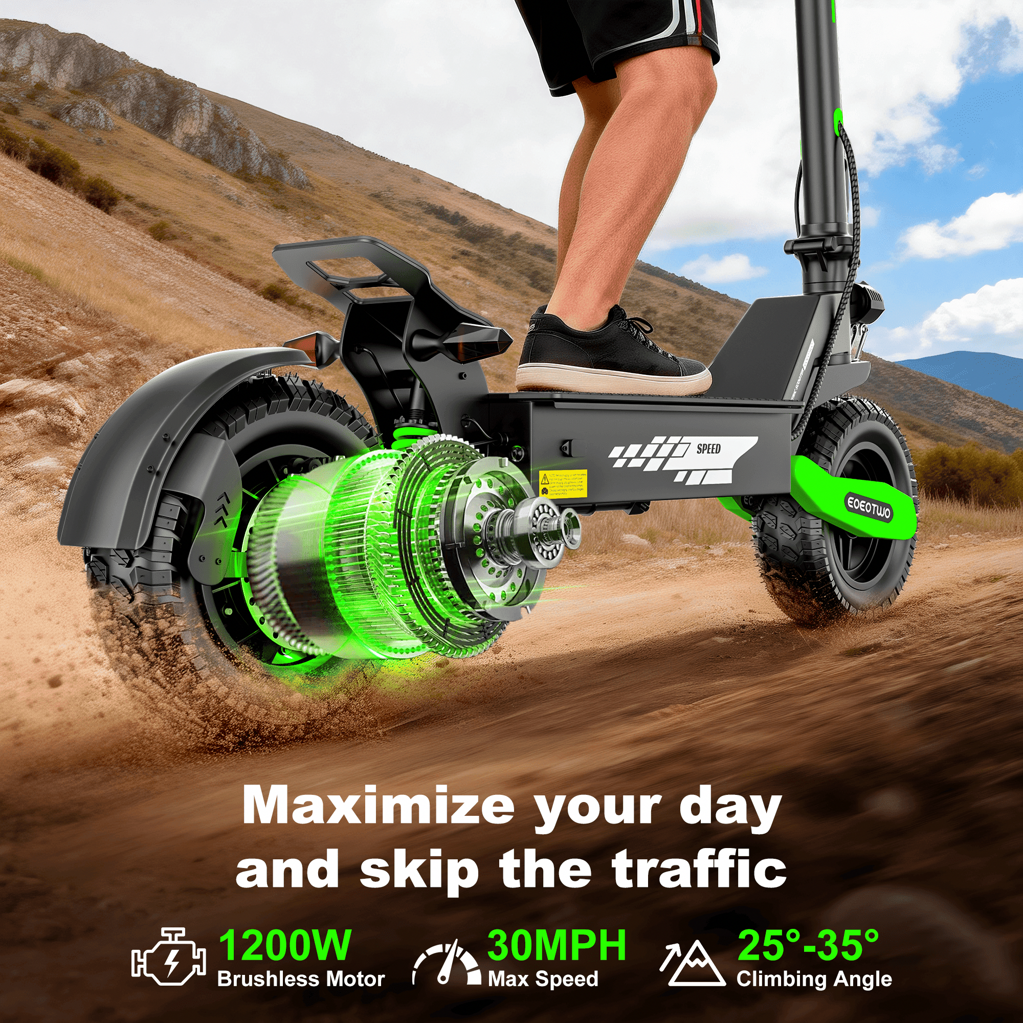 UiGGOO Electric Scooter for Adults, 1200W Motor, 30 MPH Speed, 25 Miles Range, Foldable Commuter E-Scooter (Green, 330 lb) qagak