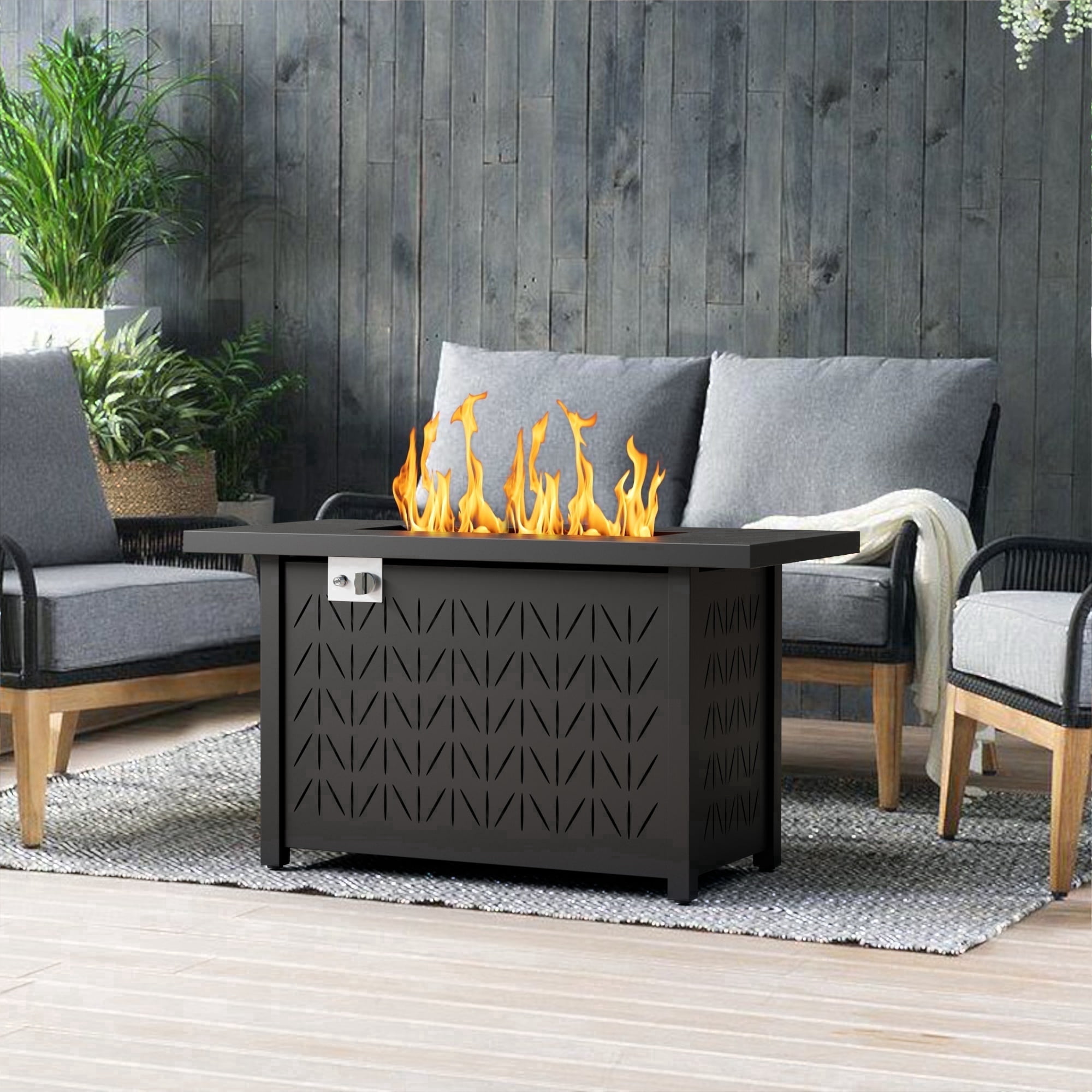 Vornel 43 in Rectangular Propane Fire Pit Table, 50000 BTU 2-in-1 Gas Fire Table with Lid and Cover (Black, 43 in) yeym8