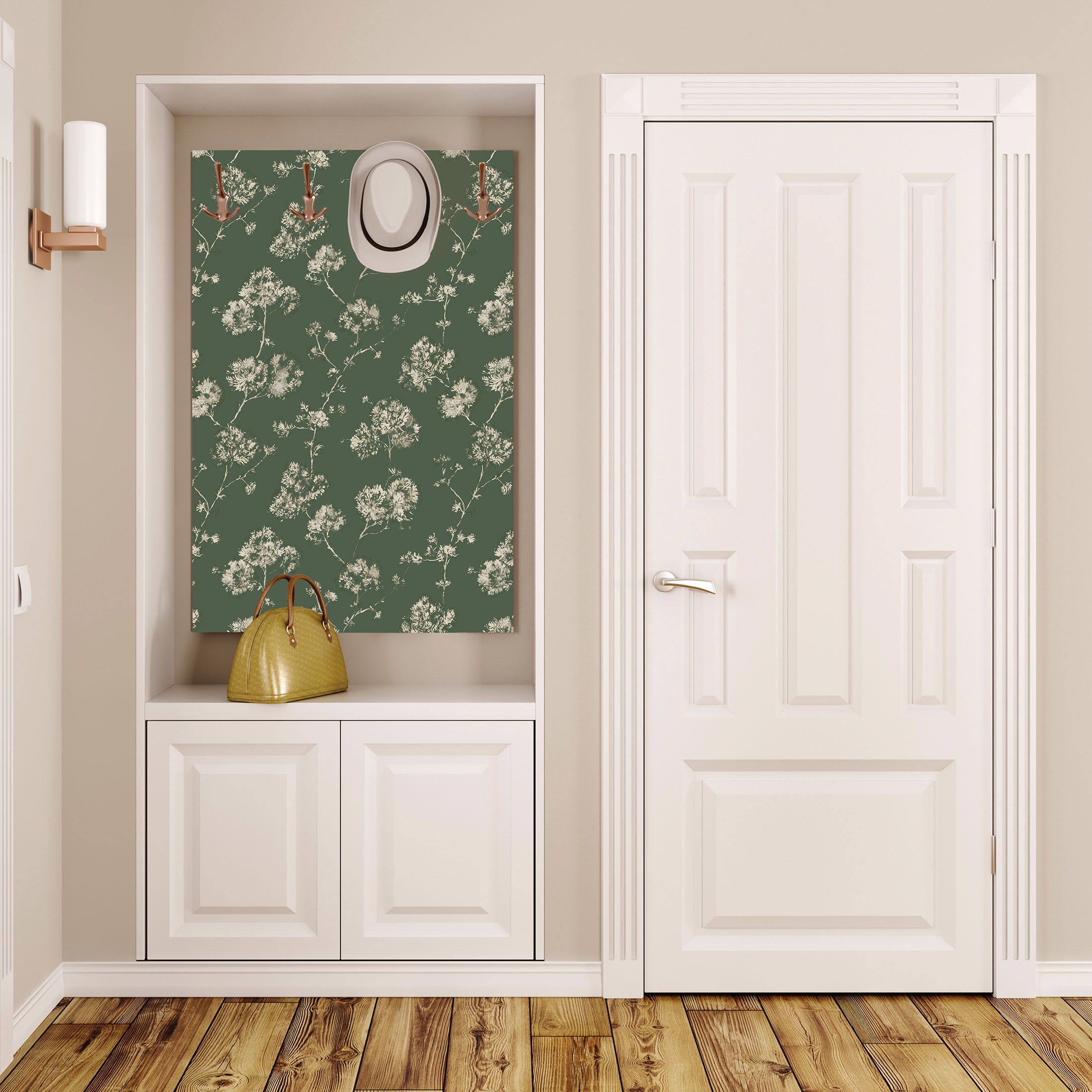 Mainstays Sage Green Bleached Floral Peel and Stick Wallpaper (Sage Green, 13.35 sq. ft.) iok6b