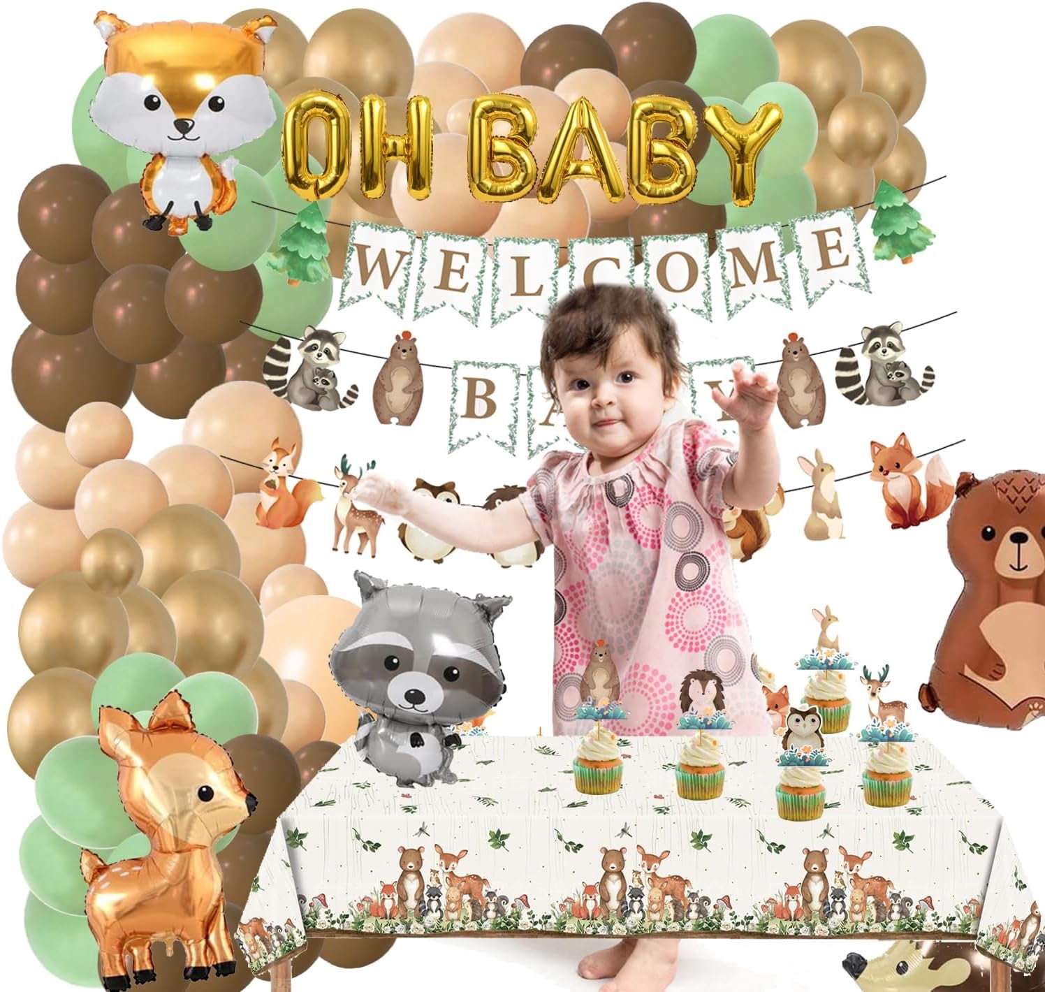 Finypa Woodland Animal Baby Shower Decoration Set (128 Pieces) lgtew