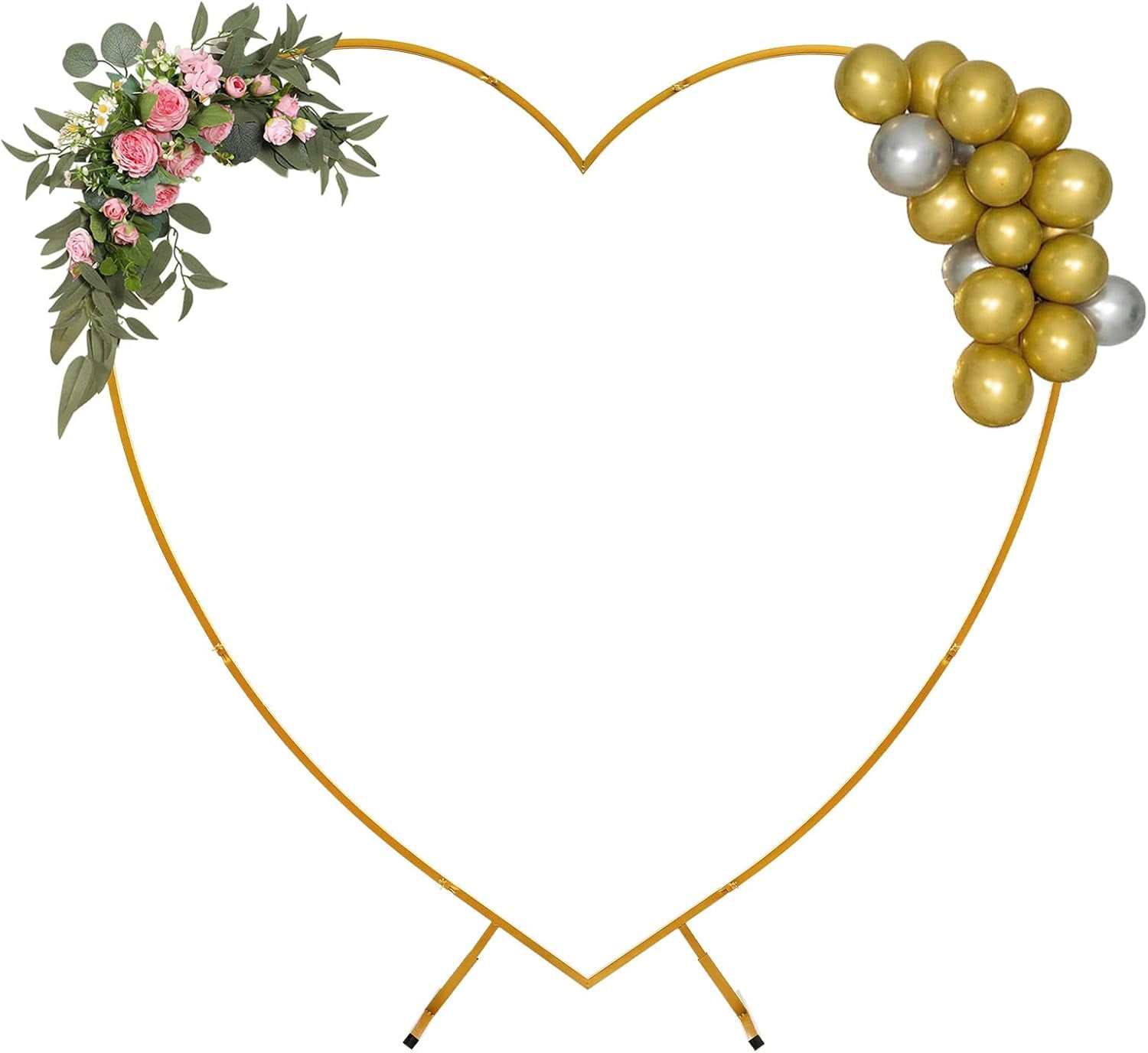 Miumaeov Heart-Shaped Wedding Arch Backdrop Stand, Heavy-Duty Metal Balloon Arch Frame for Ceremony and Party Decor (Gold, 6.89 ft) 7d12w