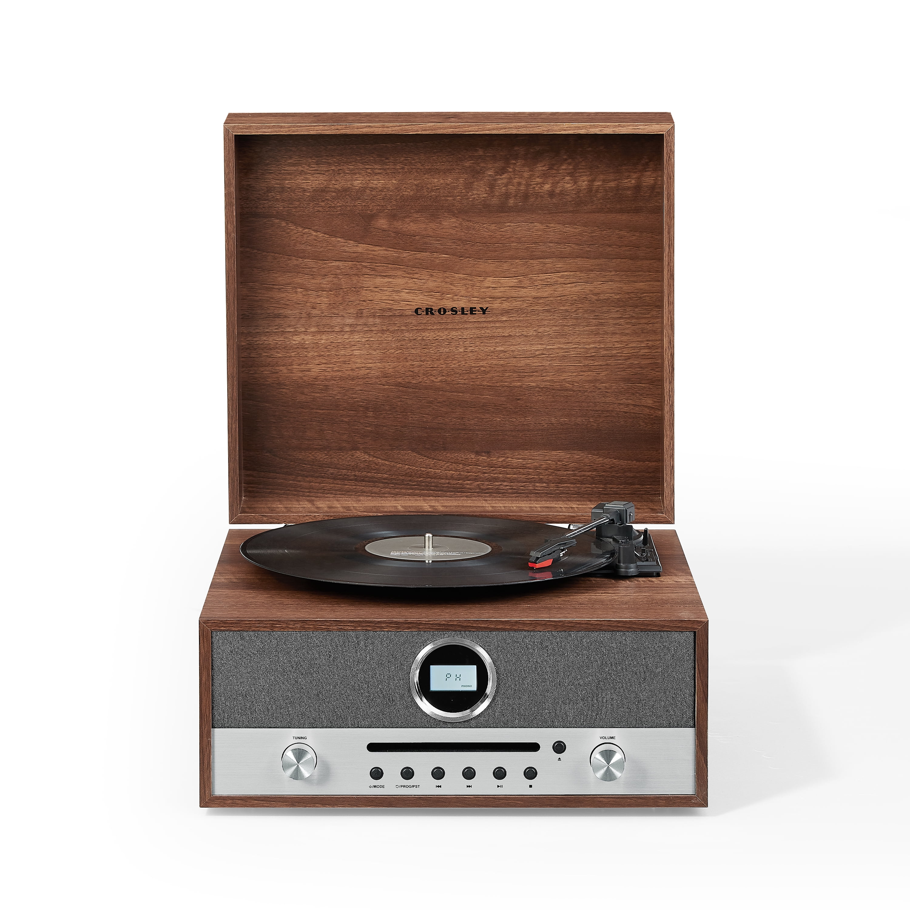 Crosley Nash 7-in-1 Record Player with Bluetooth (Wood, 17.5 in x 13.5 in x 9.5 in) 70vlu