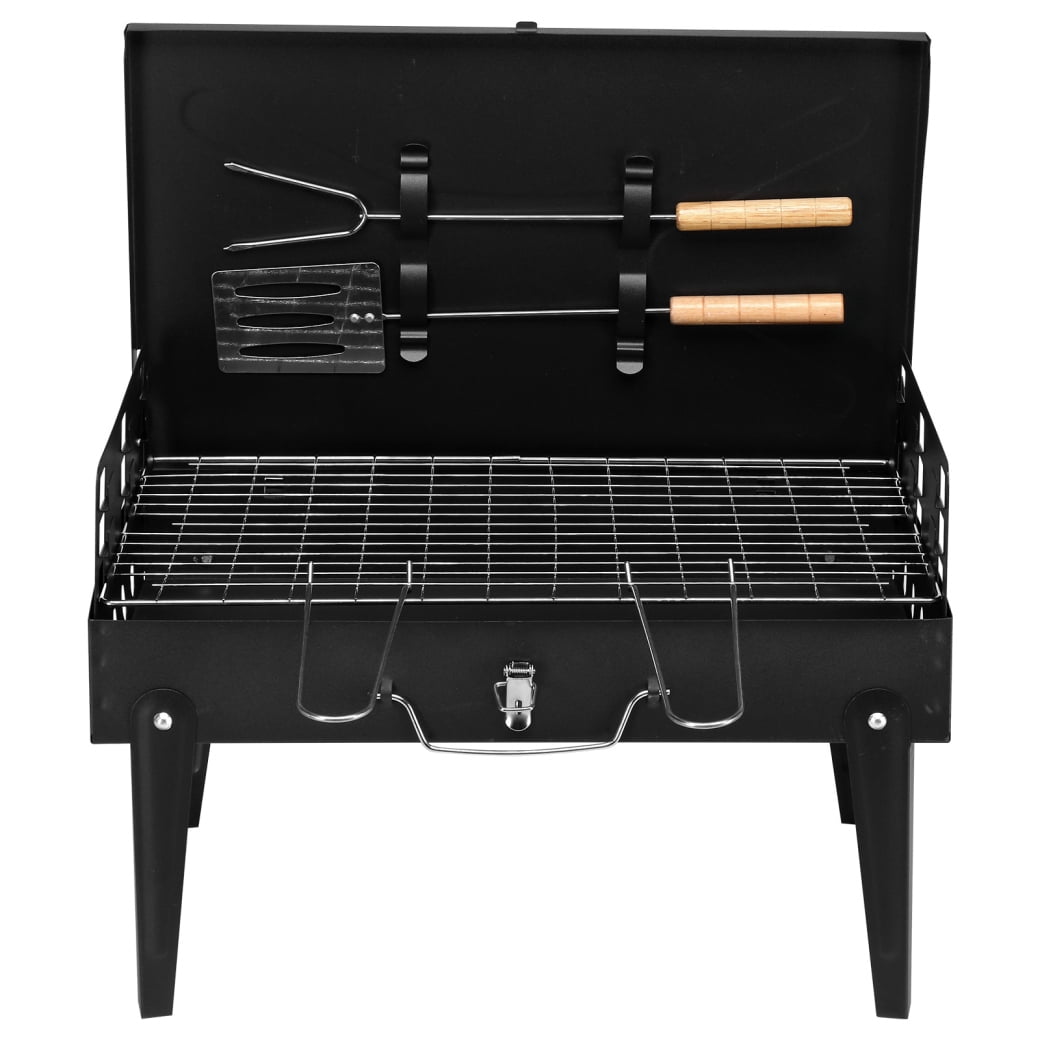 GORTES Portable Charcoal Grill with Lid, Folding Barbecue Smoker for Patio and Camping (Black, 17 in x 17 in) 942up