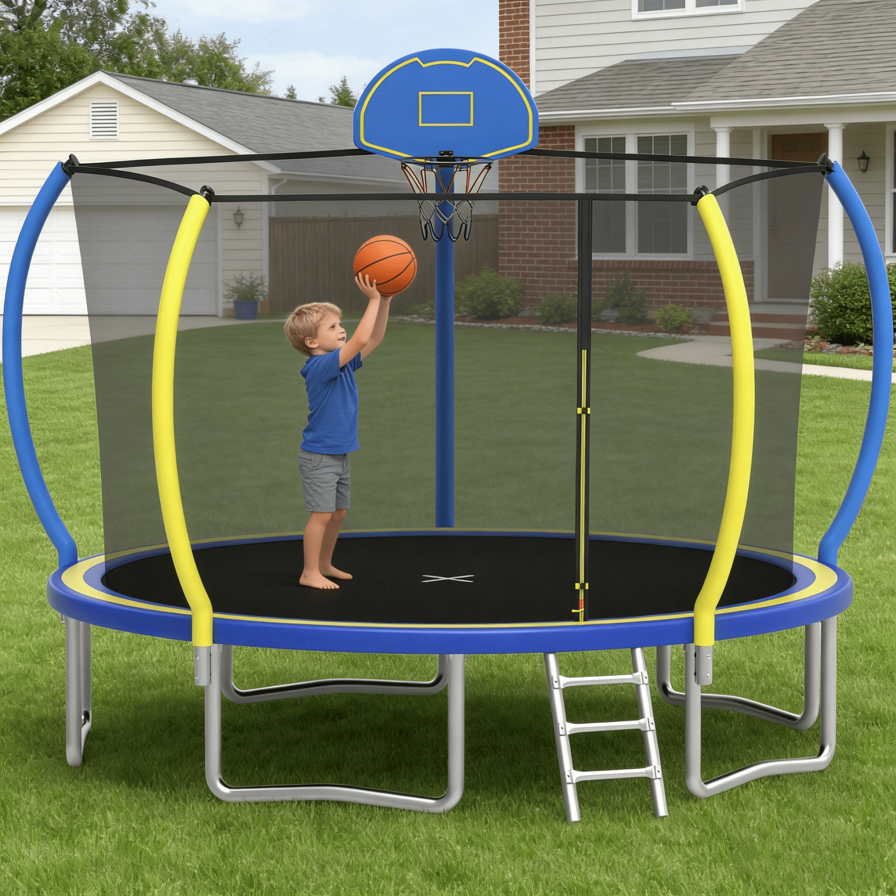 Segmart 12 ft Round Outdoor Trampoline with Enclosure Net and Ladder (Blue, 12 ft) dpdol