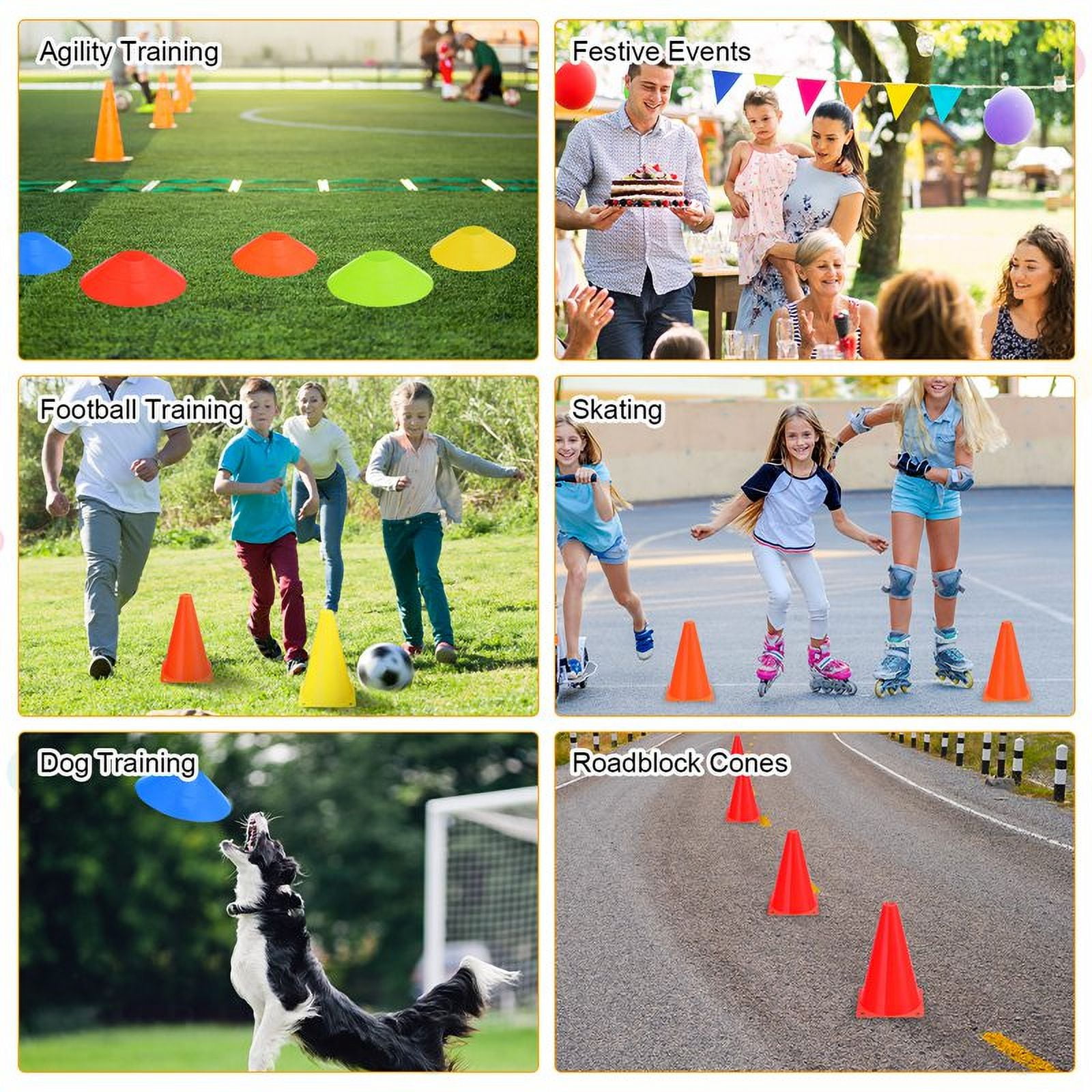 Hengguang 34-Piece Sports Training Cone Set, Durable Plastic Soccer and Football Field Markers (Blue, 34 Pack) i9itm