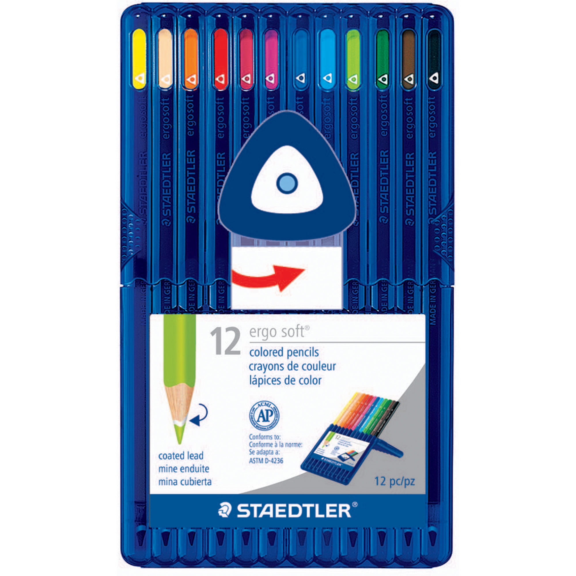 STAEDTLER Ergosoft Colored Pencils, Ergonomic Triangular Grip, Professional Artist Grade (Assorted Colors, 12 Count) odeoa