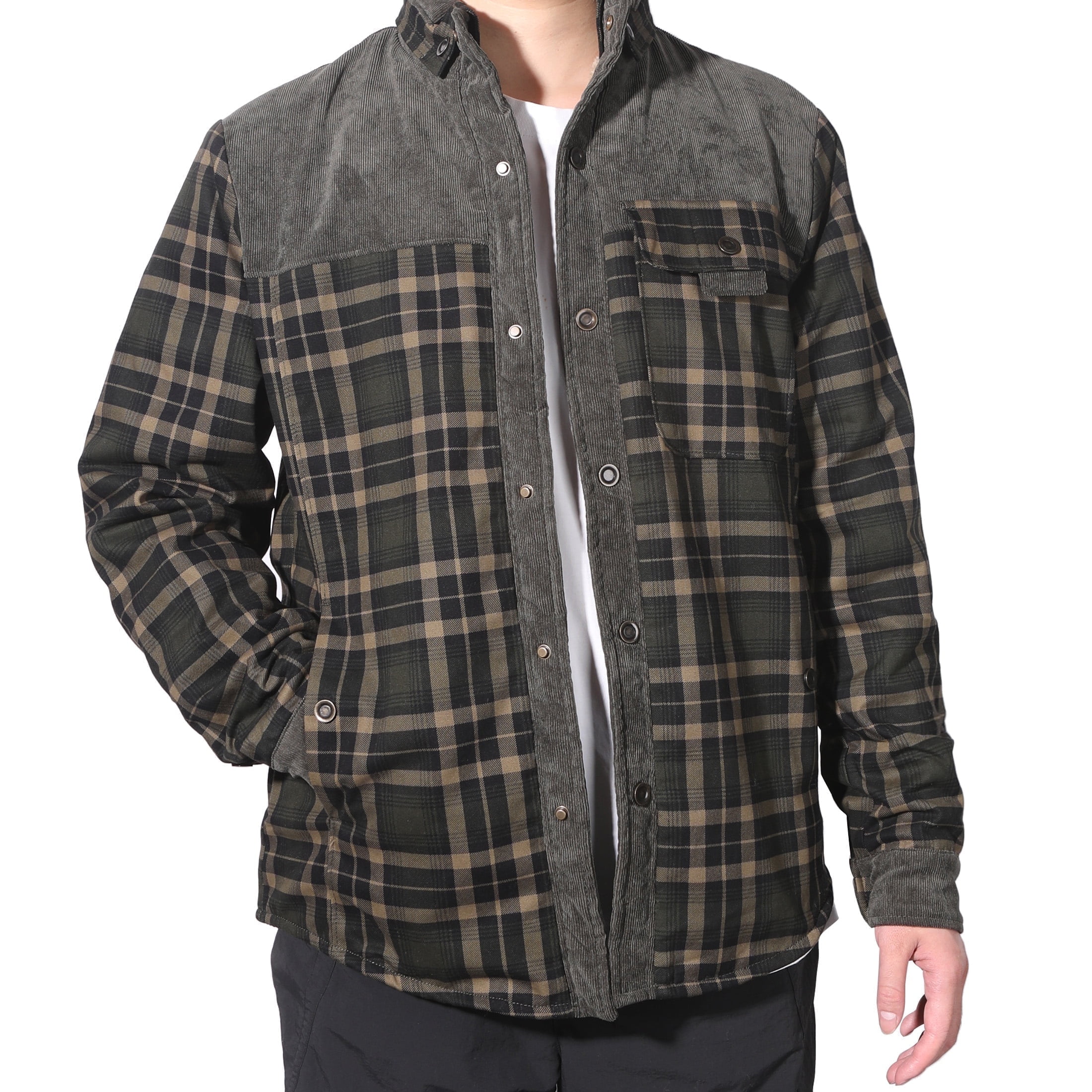 Zaitun Men's Flannel Jacket Plaid Sherpa Lined Shirt Snap Button Winter Coat (Green, XL) ap2qu