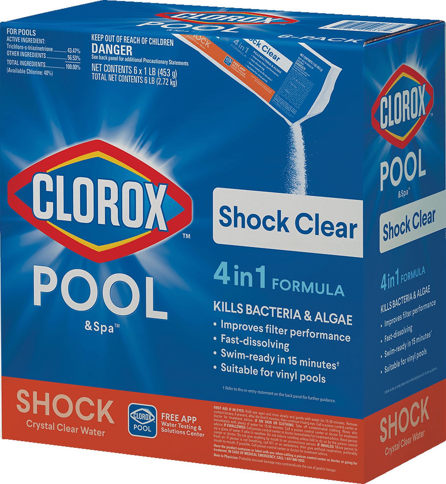 Clorox Pool&Spa Shock Clear Swimming Pool Sanitizer Granules (Clear, 6 pk) v3a4x