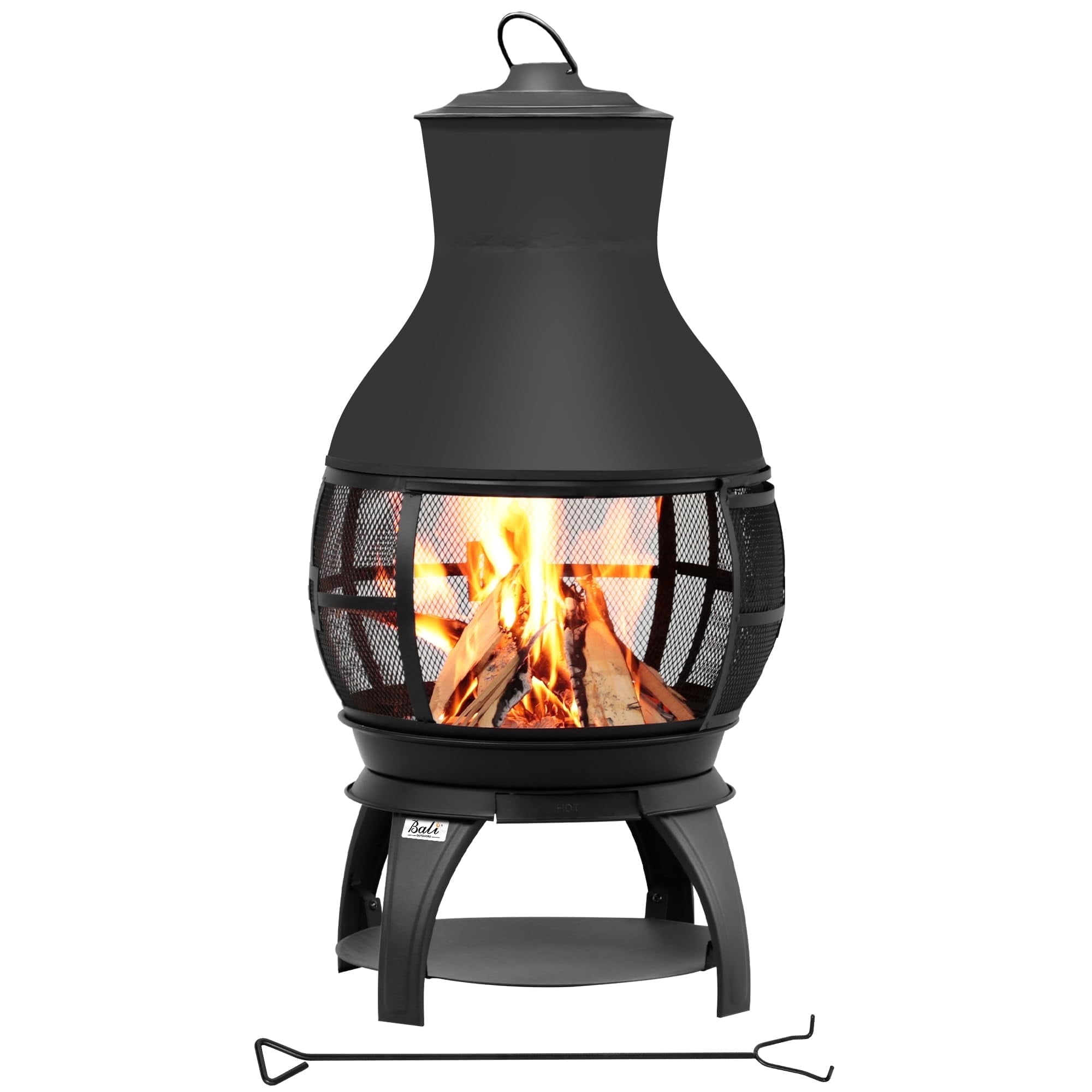 Bali Outdoors Wood Burning Chiminea Fire Pit for Patio and Backyard (Black, 17.7 in x 35.5 in) 0y8yv