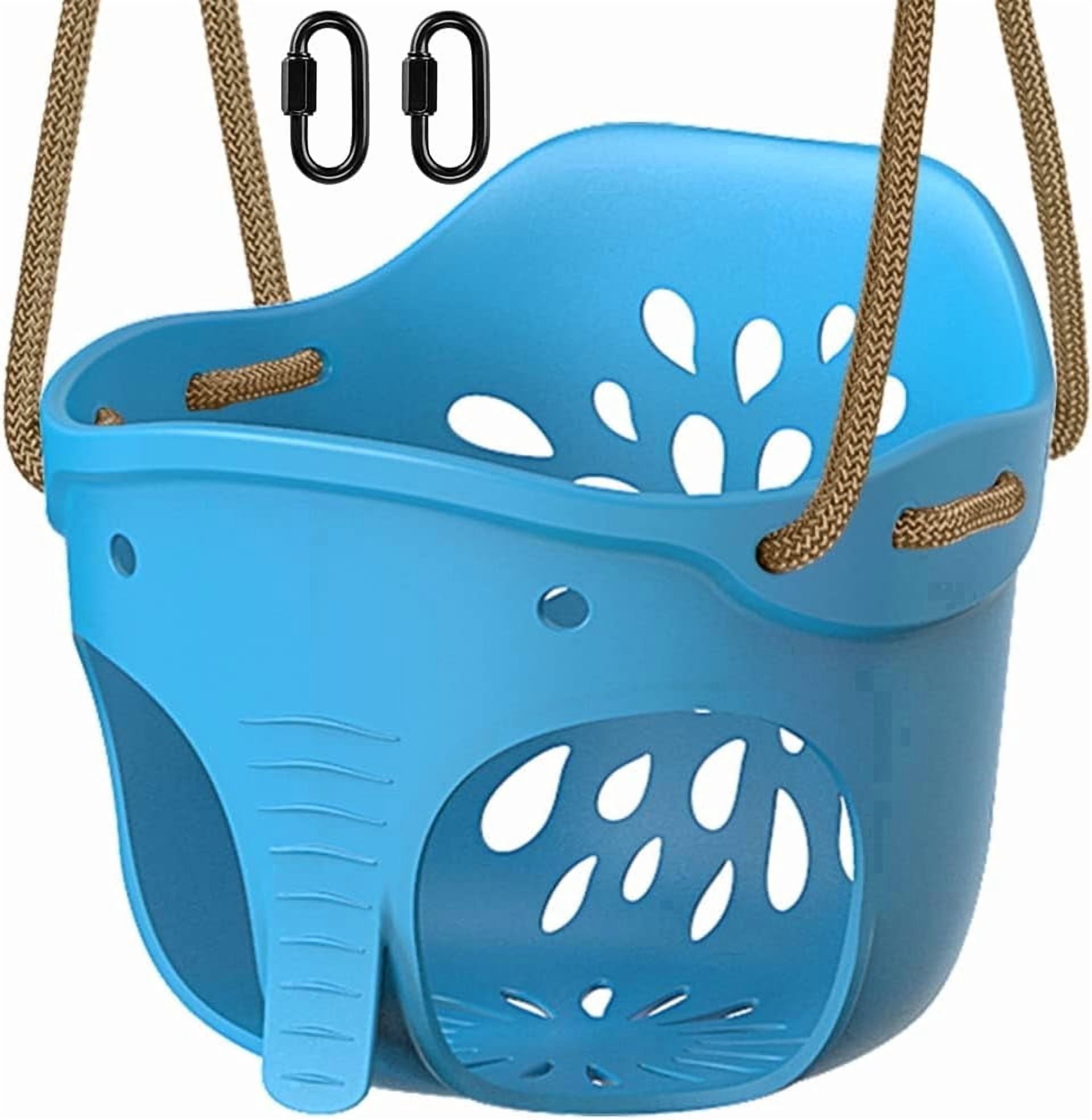 Runstore High Back Full Bucket Toddler Swing with Adjustable Rope and Locking Carabiners (Blue, 600 lb) 9353r