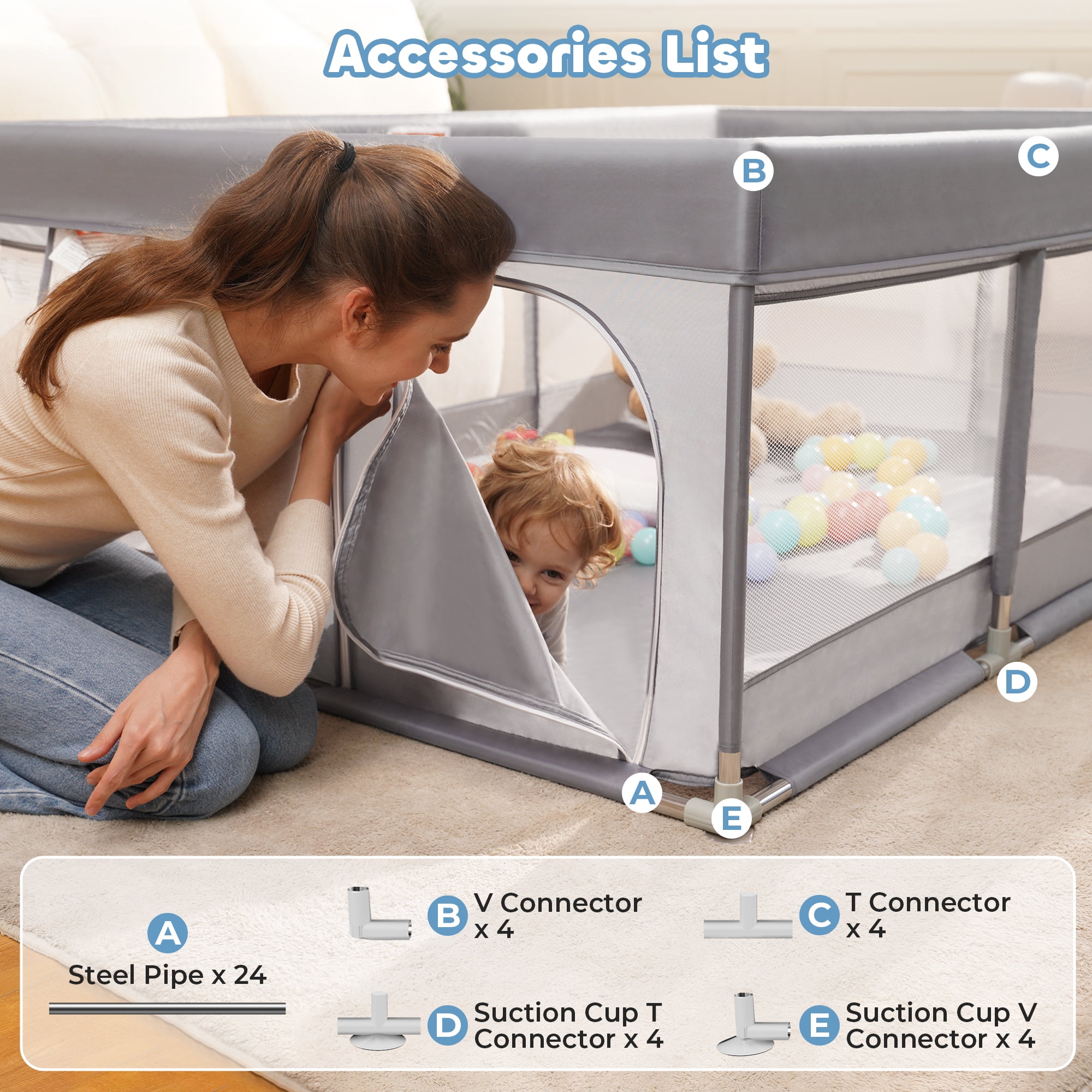 Babyeap Baby Playpen Large Safety Play Yard for Toddlers (Gray, 50 in x 50 in x 27 in) c4wje