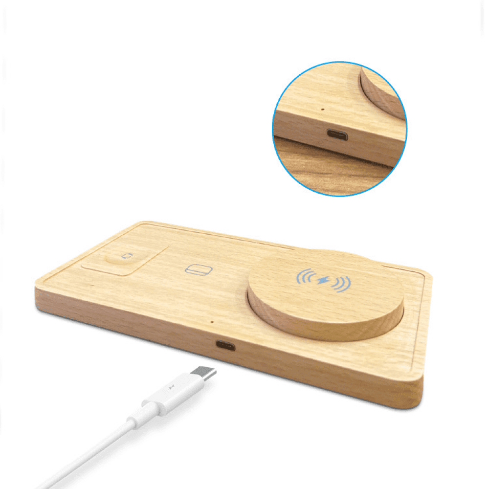 AARONMEI 3-in-1 Wireless Charging Station, Fast Charging Pad for Phone, Watch, and Headphones (Bamboo Wood, 1 Pack) ndk2p