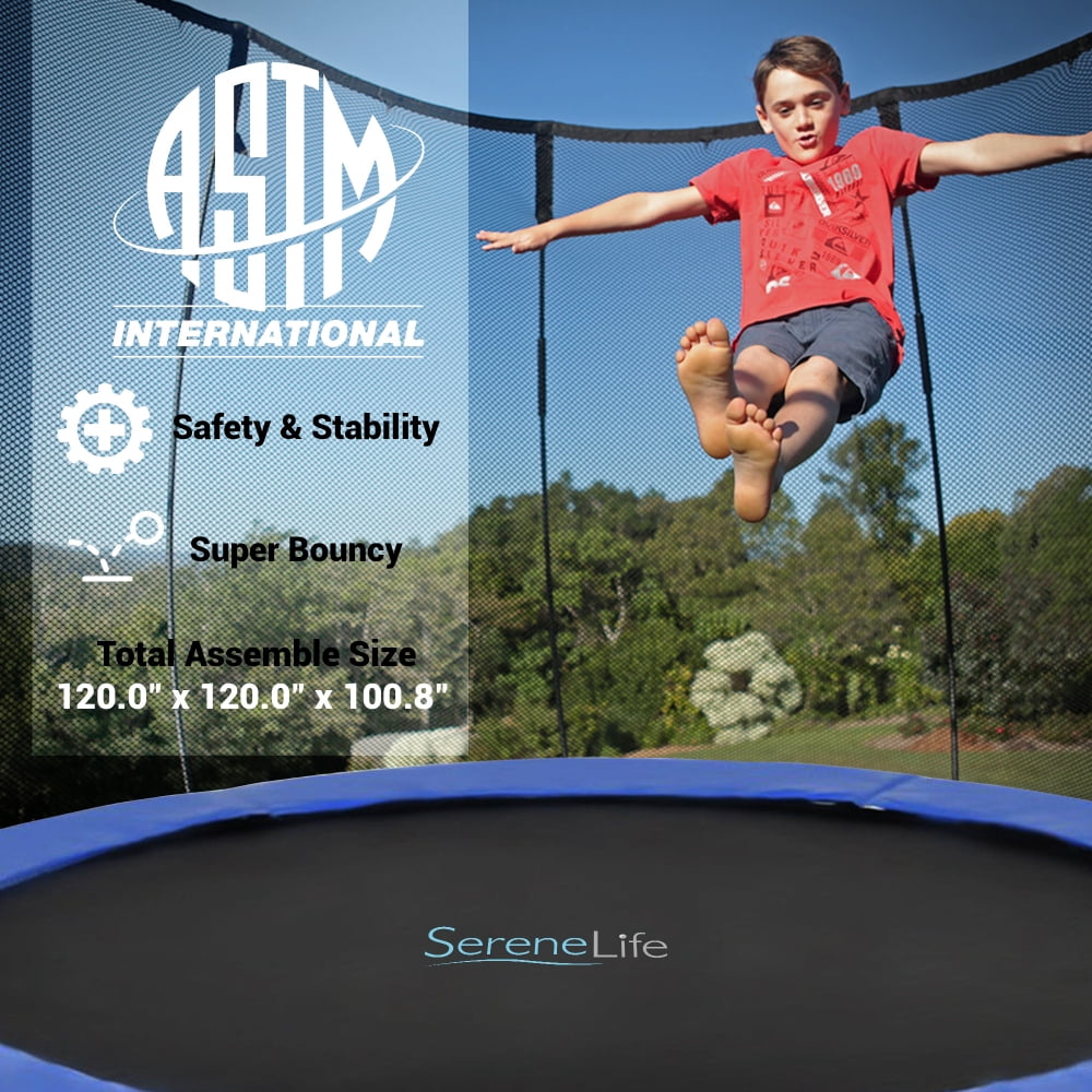 SereneLife Outdoor Backyard Trampoline with Safety Net Enclosure (Blue, 10 ft.) lvkqs