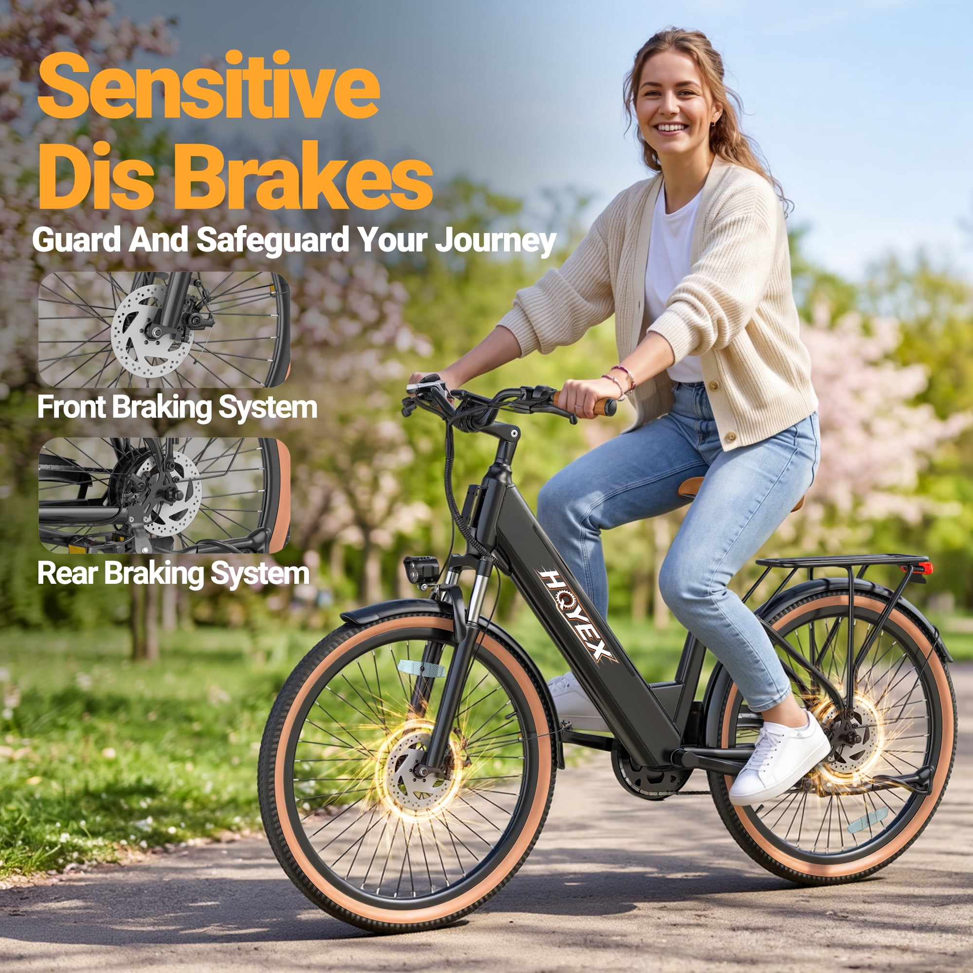 HQYEX HQ26 Electric Bike, 1500W Brushless Motor, 48V 11AH Removable Battery, 7-Speed City Commuter (Black, 26 in) l87uo