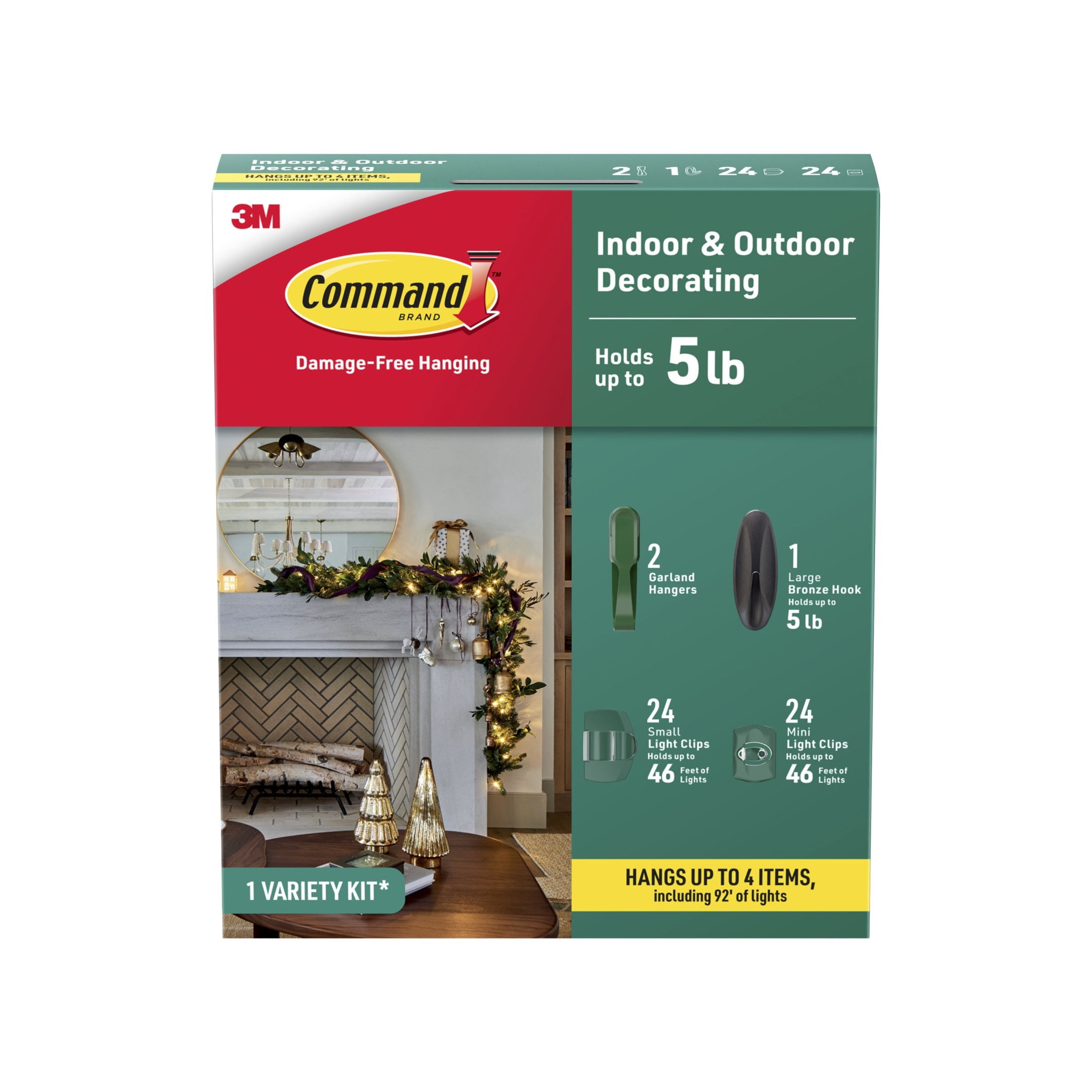 Command Holiday Decorating Kit, Damage-Free Adhesive Hooks and Clips for Indoor and Outdoor Use (Silver, 5 lb) f4acb