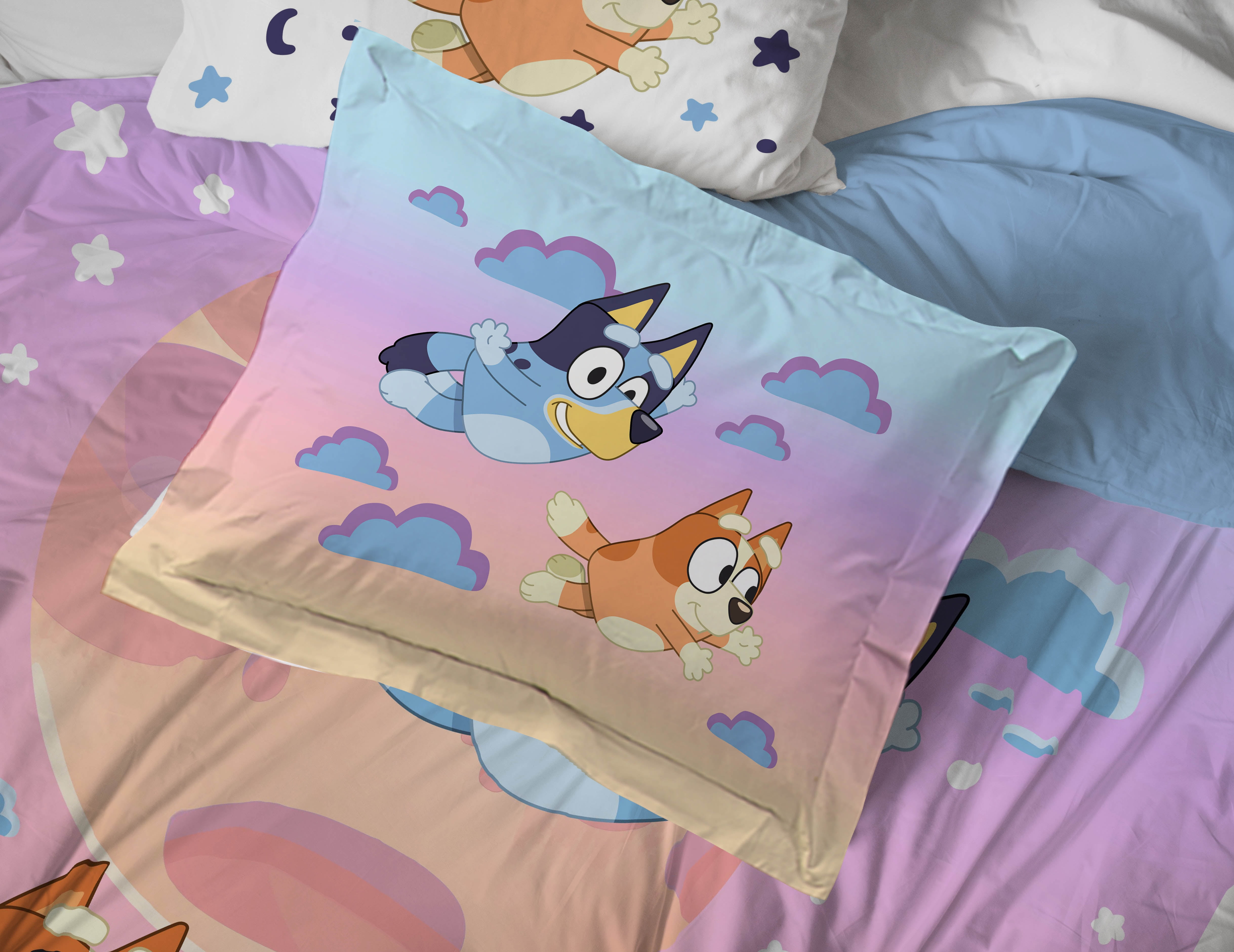 Bluey Sisters Sleepy Time 7-Piece Full Size Bedding Set (Pink, Full) 2mc06
