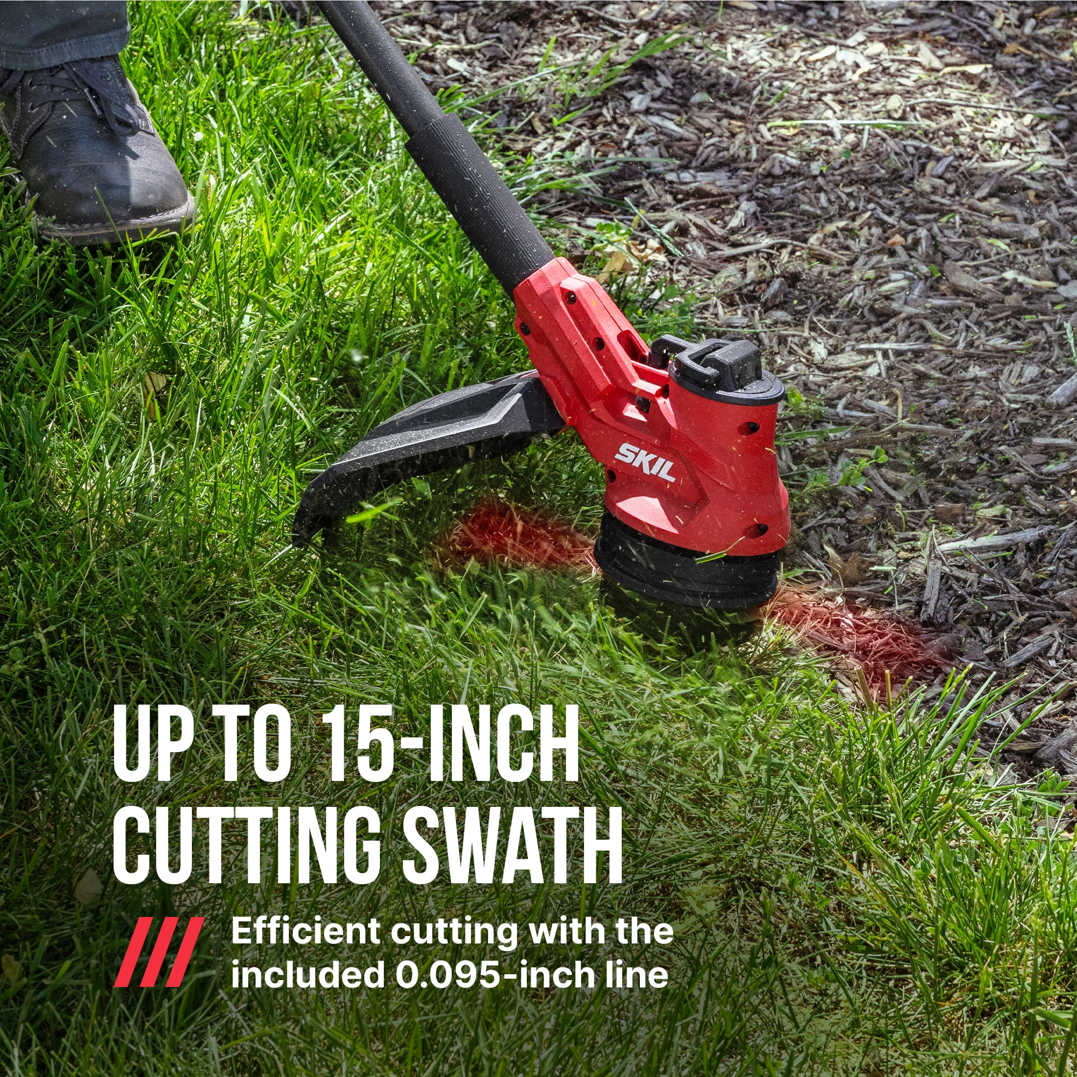 SKIL PWR CORE 40V Brushless 15-Inch String Trimmer Kit with 2.0Ah Battery and 60W Charger (Red, 15 in) adjg5