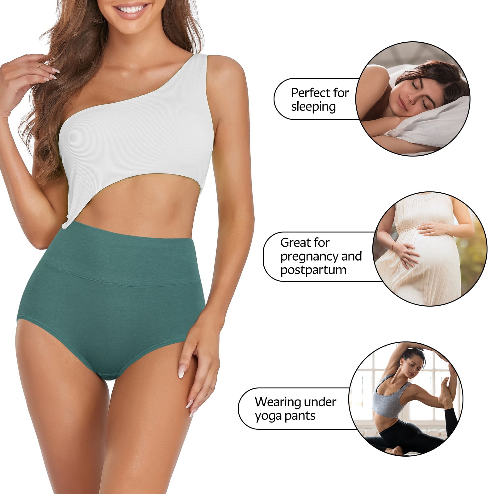 Loritta Womens Cotton High Waisted Briefs Full Coverage Underwear (Assorted, 6 Pack) n1629