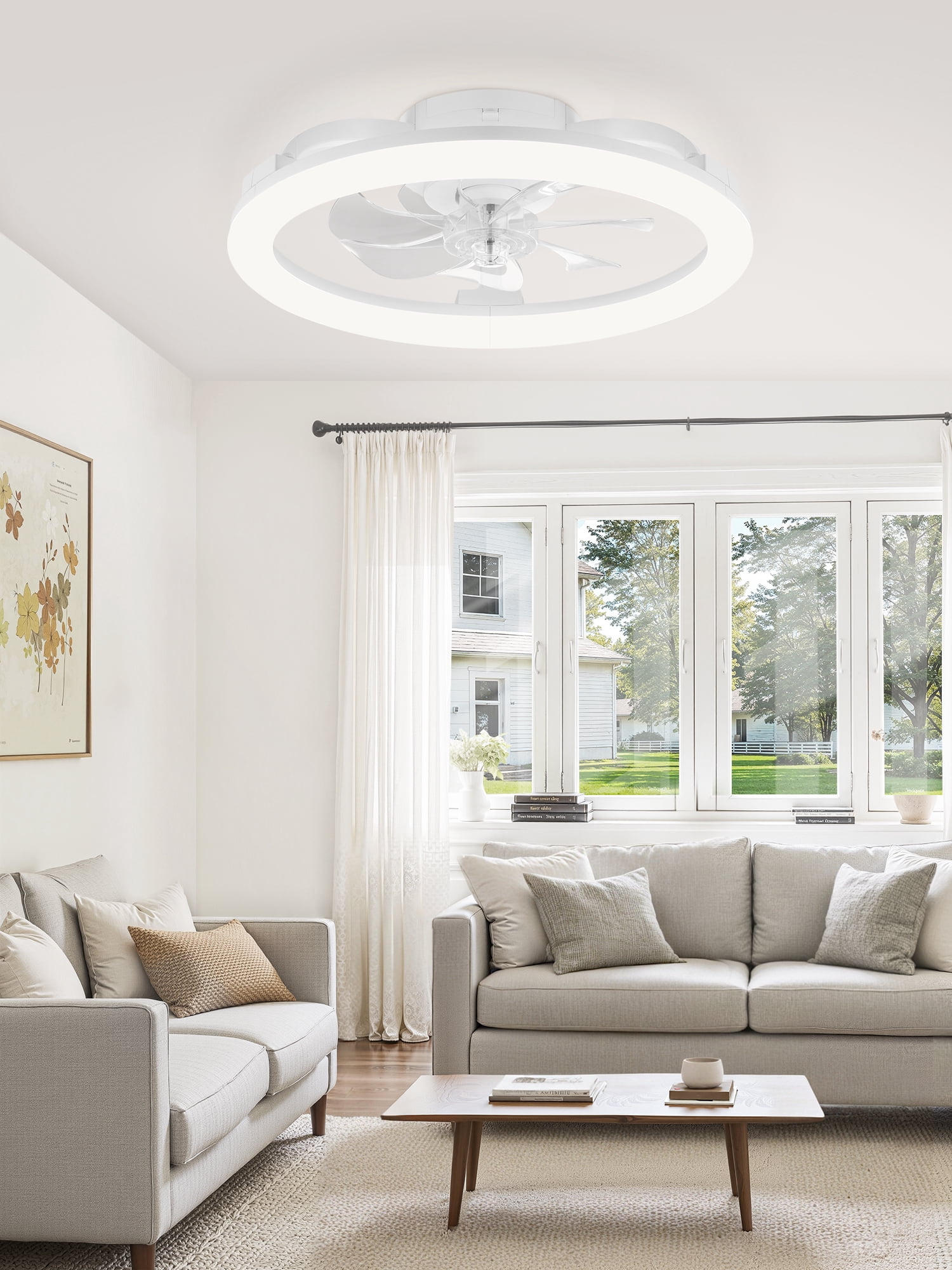 Lokivas 20 in Modern LED Ceiling Fan with Lights, Remote & APP Control, 6-Speed Reversible (White, 20 in) zhtt2