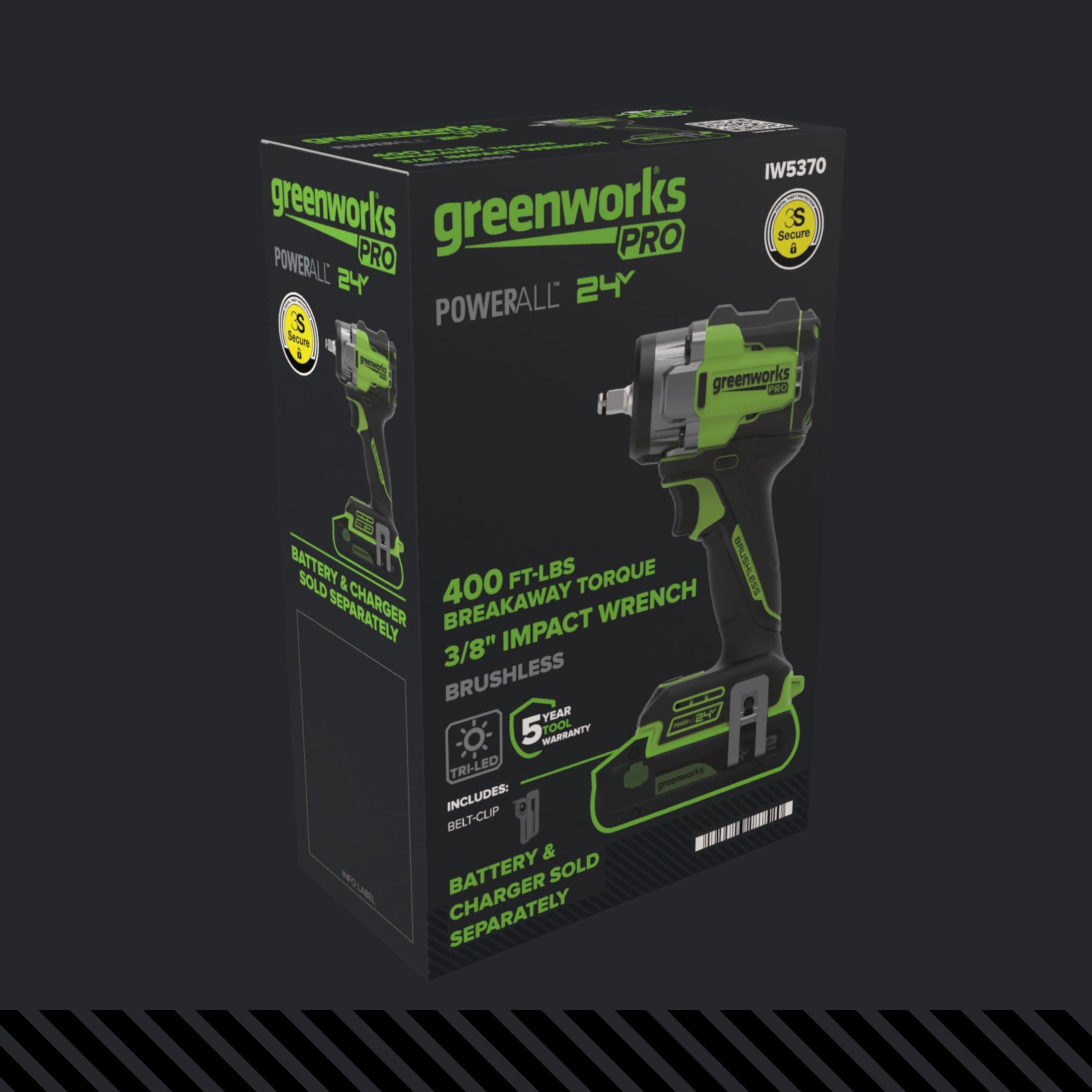 Greenworks Pro PowerAll 24V Brushless 3/8-inch Impact Wrench with 400 ft-lb Breakaway Torque (Green, Tool Only) 91uu6