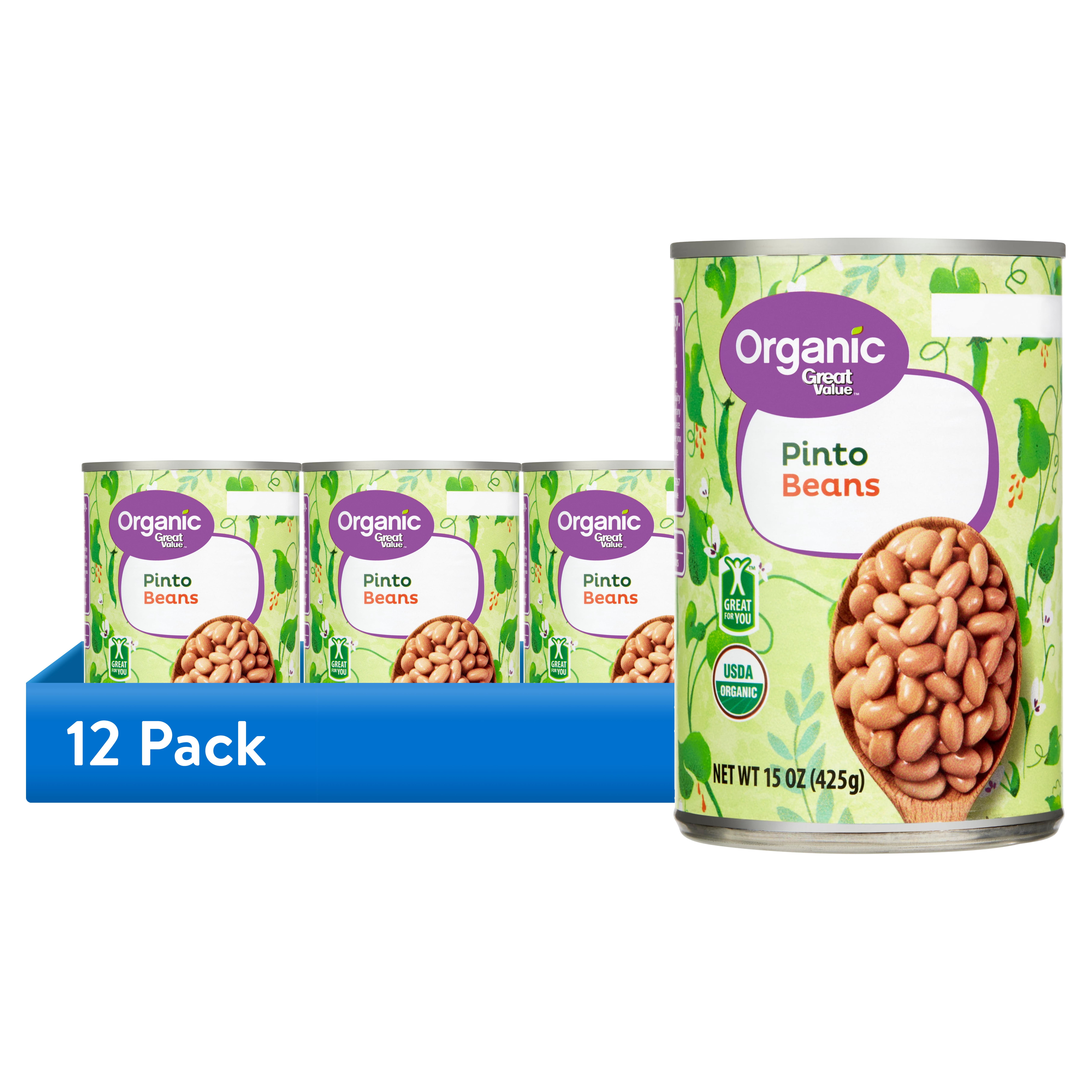 Great Value Organic Pinto Beans, Nutrient-Rich Pantry Staple (12 Pack, 15 oz) 72wgk