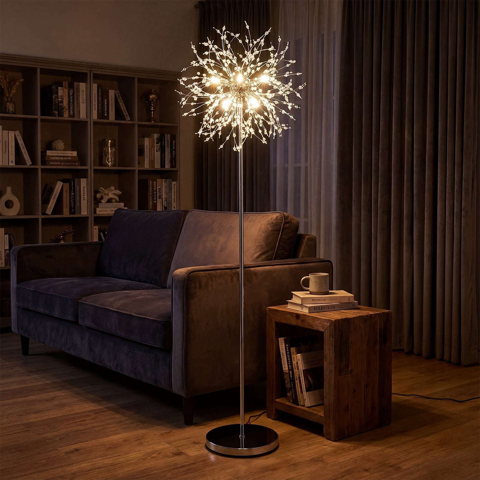 Gymax Crystal Floor Lamp Dandelion Style Standing Light with Foot Switch (Silver, 63 in) 9vs9v