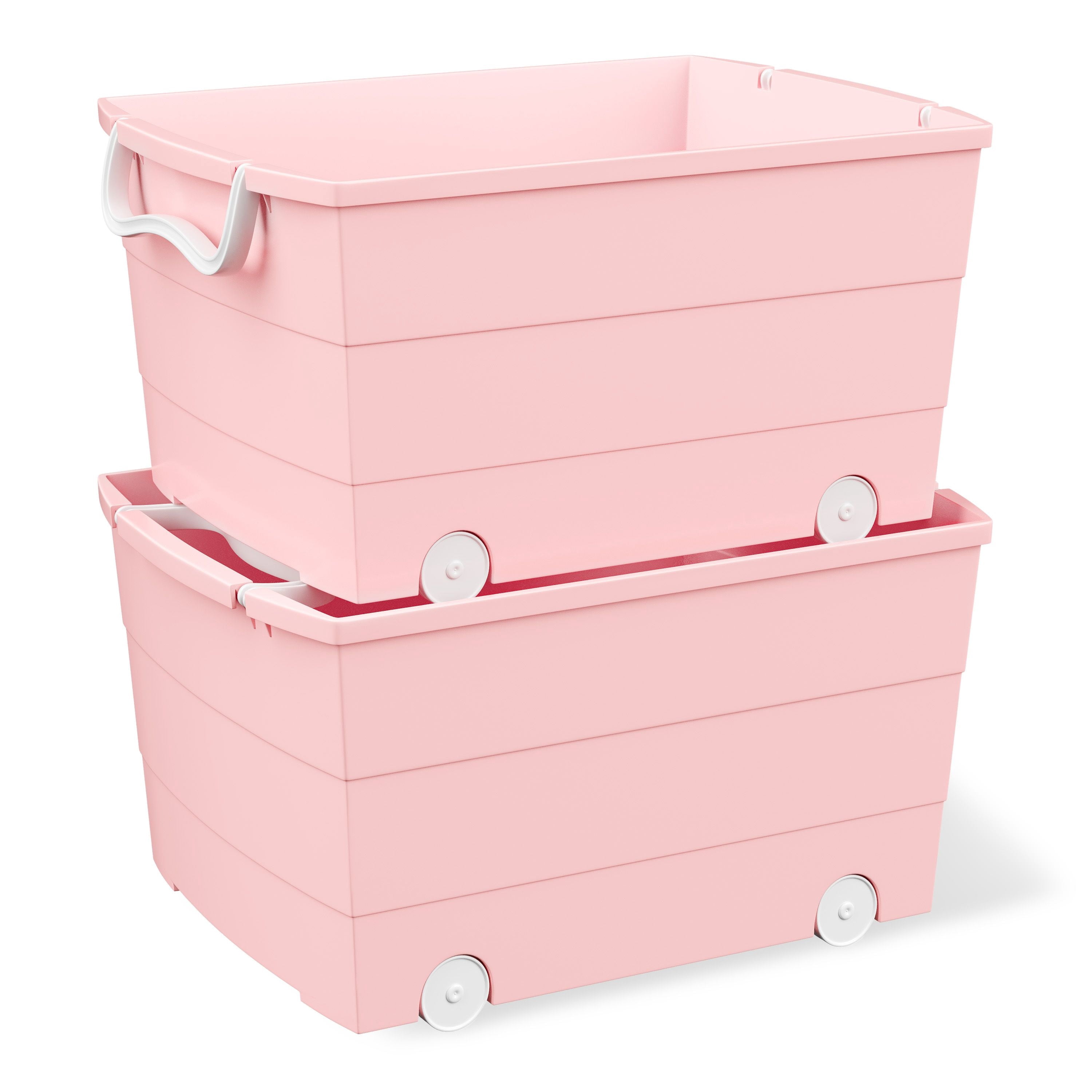 Mainstays Kids Large Rolling Toy Storage Basket with Handles (Pink, 16.25 in x 22 in x 11.25 in) a6j66
