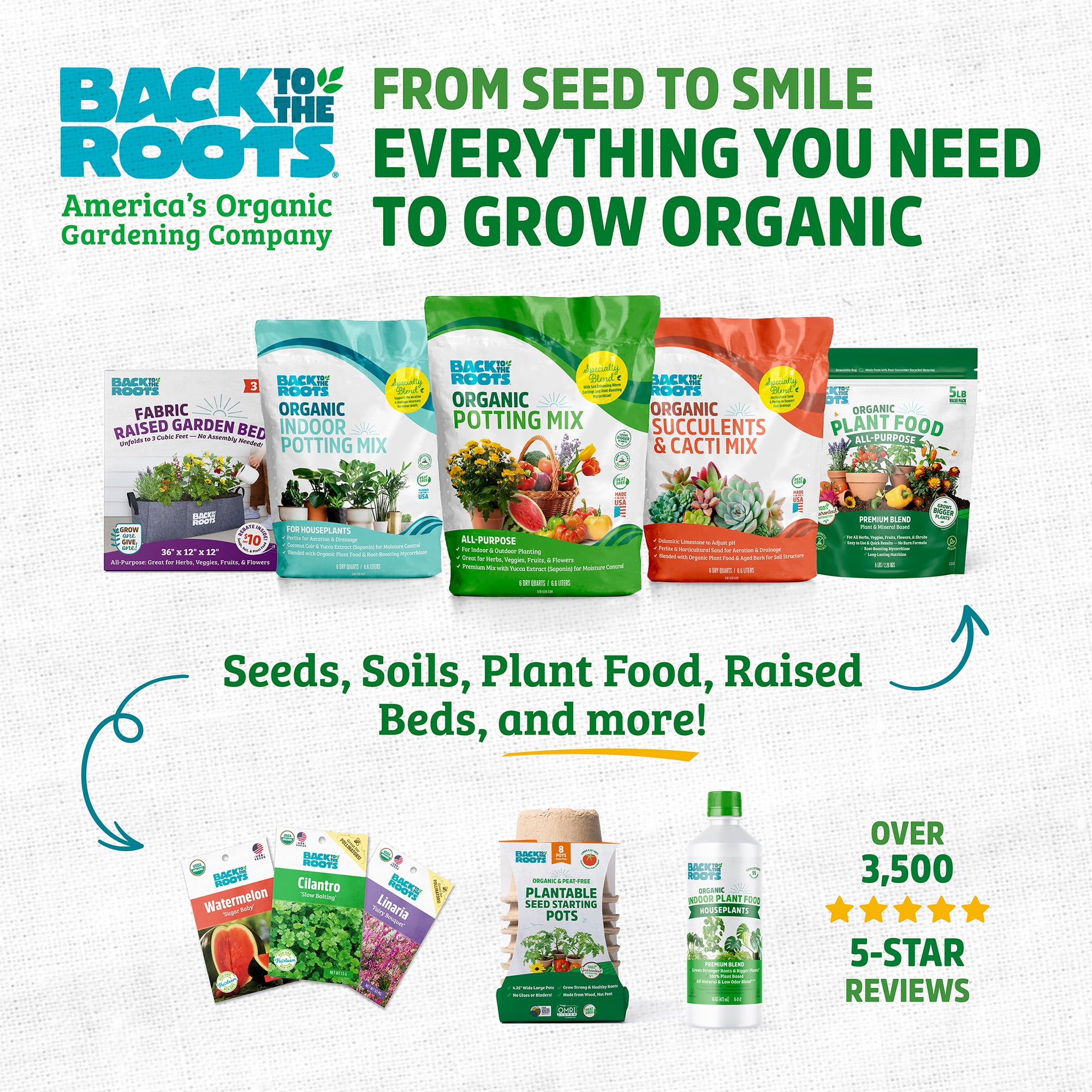 Back to the Roots Organic 3-in-1 Seed Starting Mix, Premium Soil Blend for Indoor and Outdoor Gardening (12 qt) k5mgu