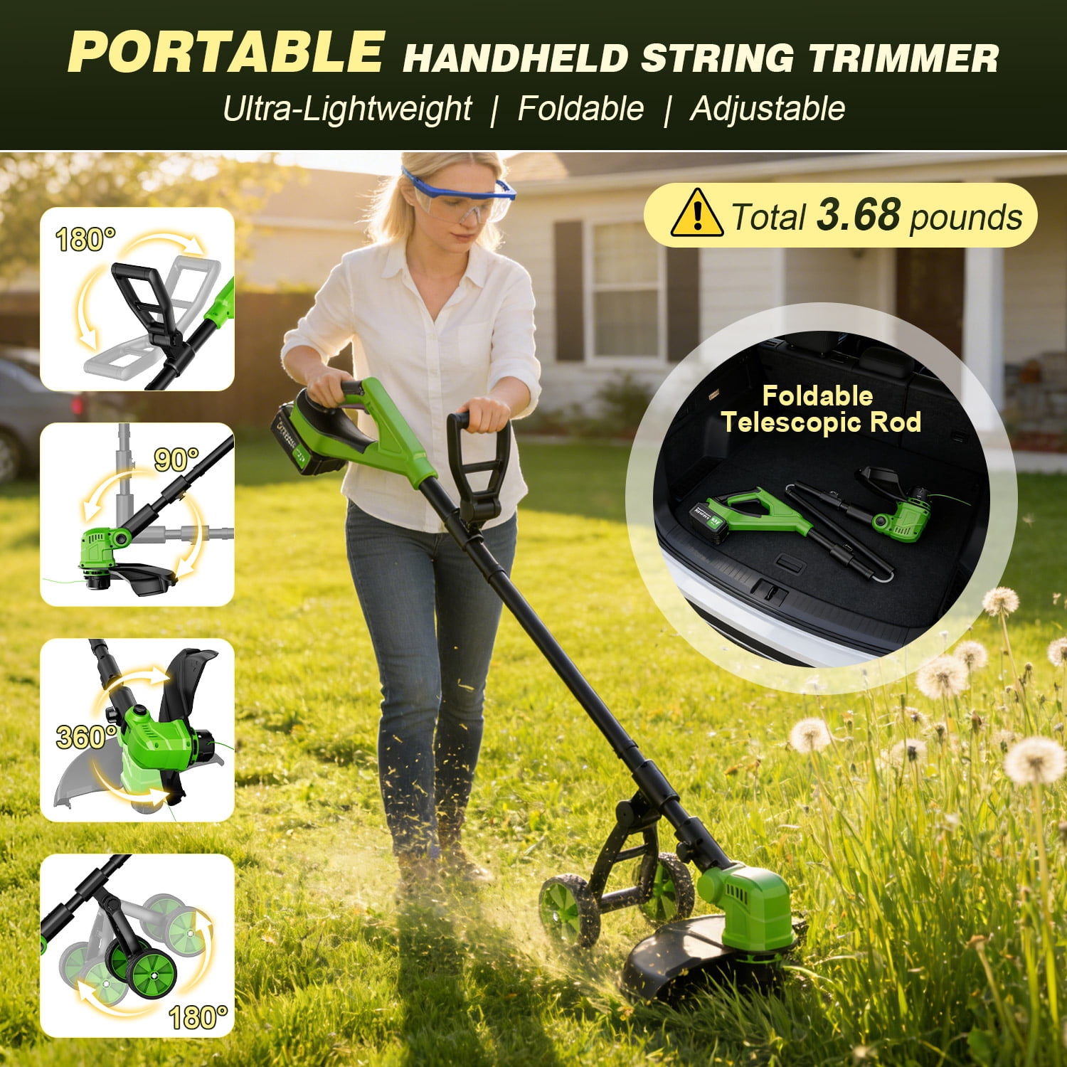 Fovendi 12-inch Cordless String Trimmer and Edger with 8 Replacement Spools (Green, 4.0 lb) 1r6ch