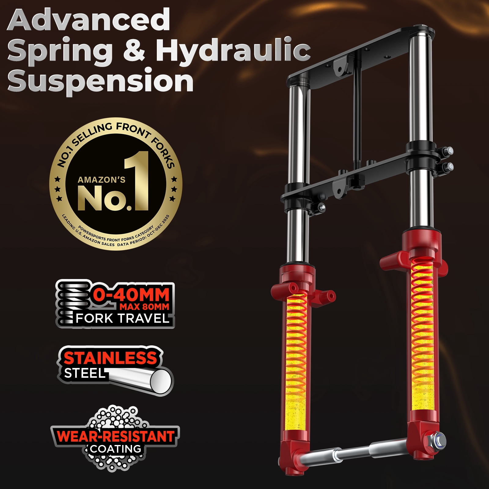 F Dirt Mini Bike Front Suspension Fork Kit (Dual Shock, Red, With Clamp) 0p71o