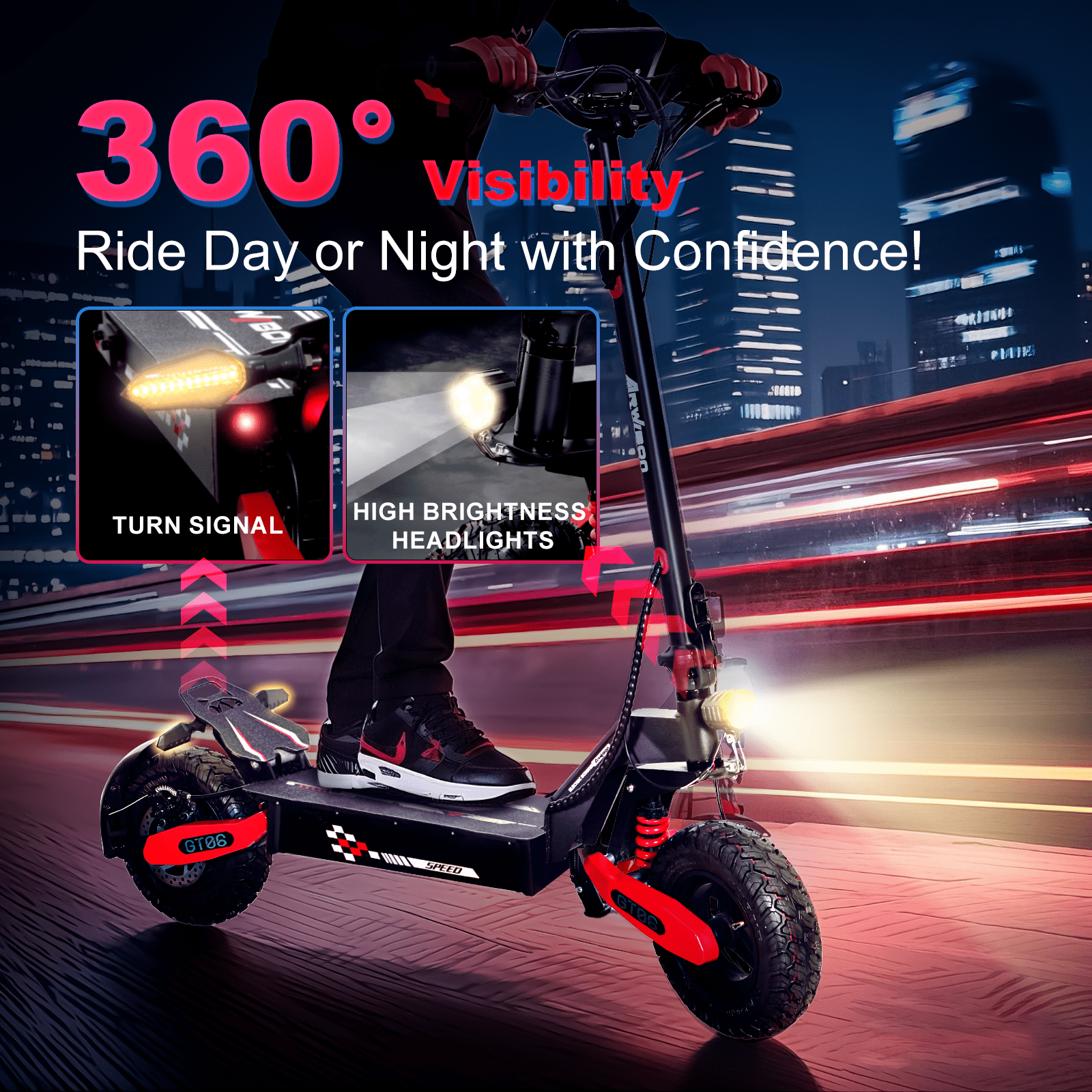 EOEOTWO Electric Scooter for Adults, 1200W Motor, 30 MPH, 40-Mile Range, Foldable All-Terrain Commuter (Red, 330 lb Capacity) v6ns4