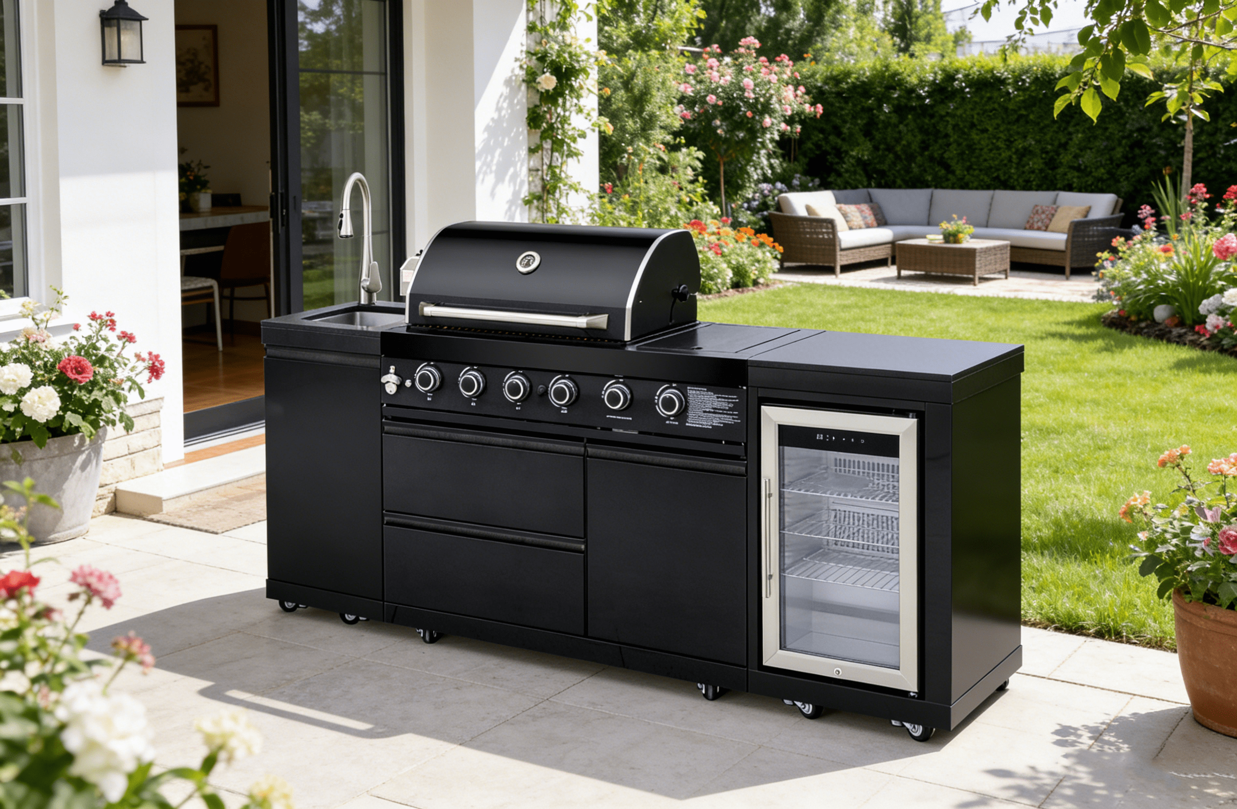 Daheat 86-inch 4-Burner 72000 BTU Deluxe Stainless Steel Gas Outdoor Kitchen Island Grill (Black, 86 in) rf9v1