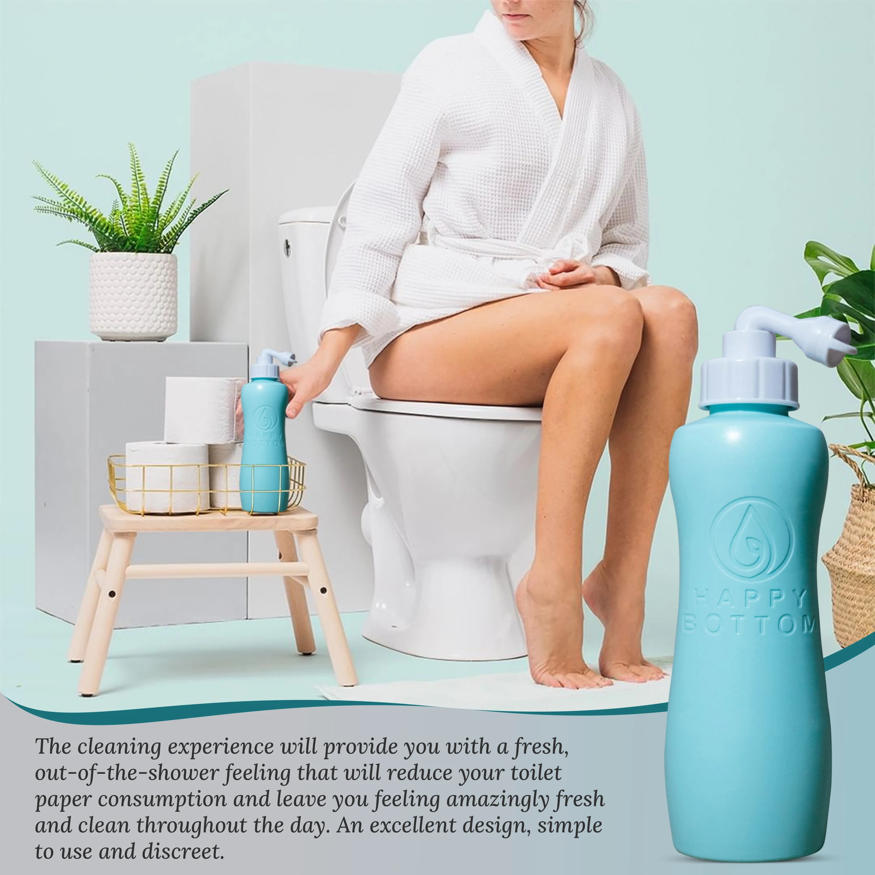 Happy Bottom Portable Bidet Sprayer for Personal Hygiene (Turquoise, 14 fl oz) ybg03