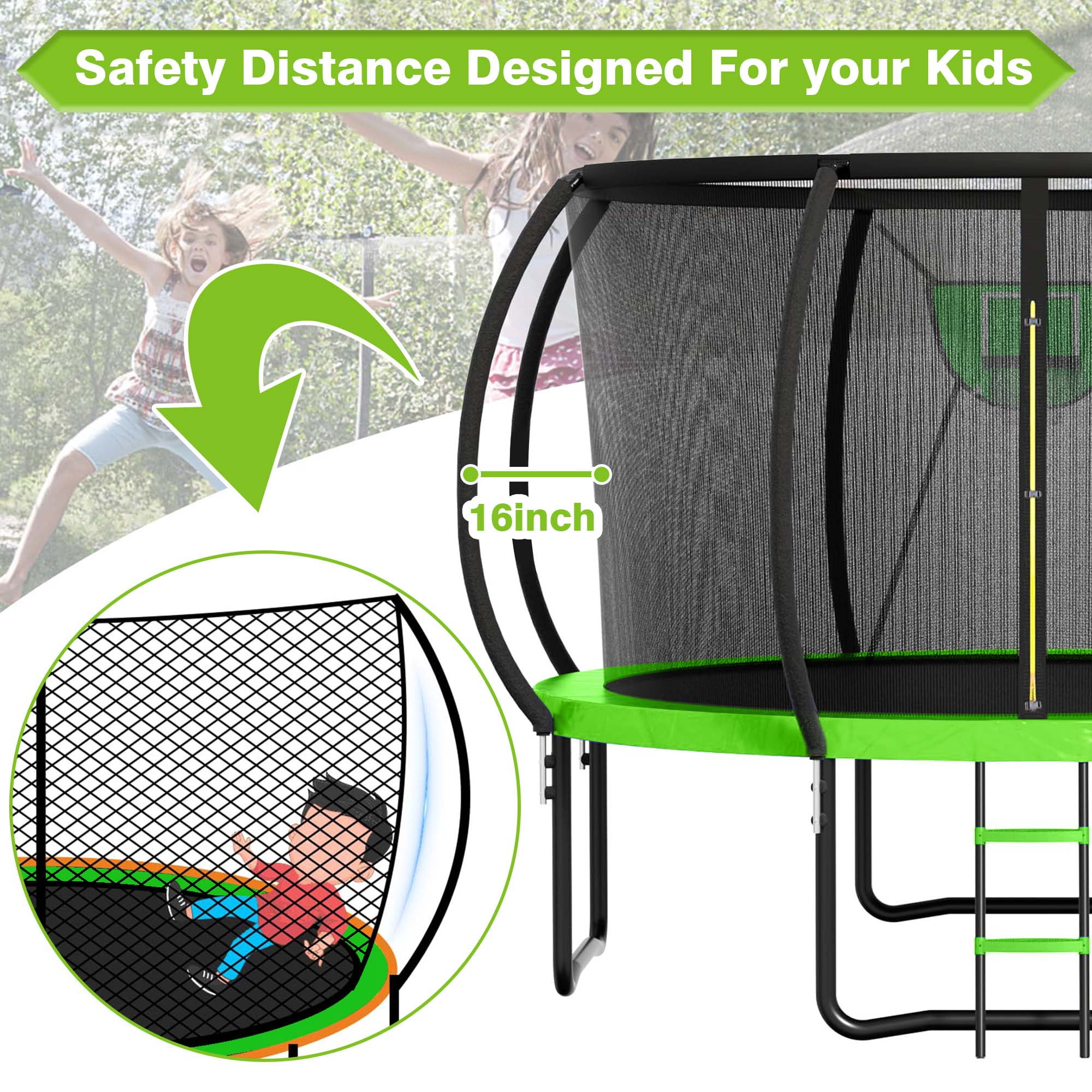GVDV 16ft Outdoor Recreational Trampoline with Safety Net and Ladder (16ft) j16kx