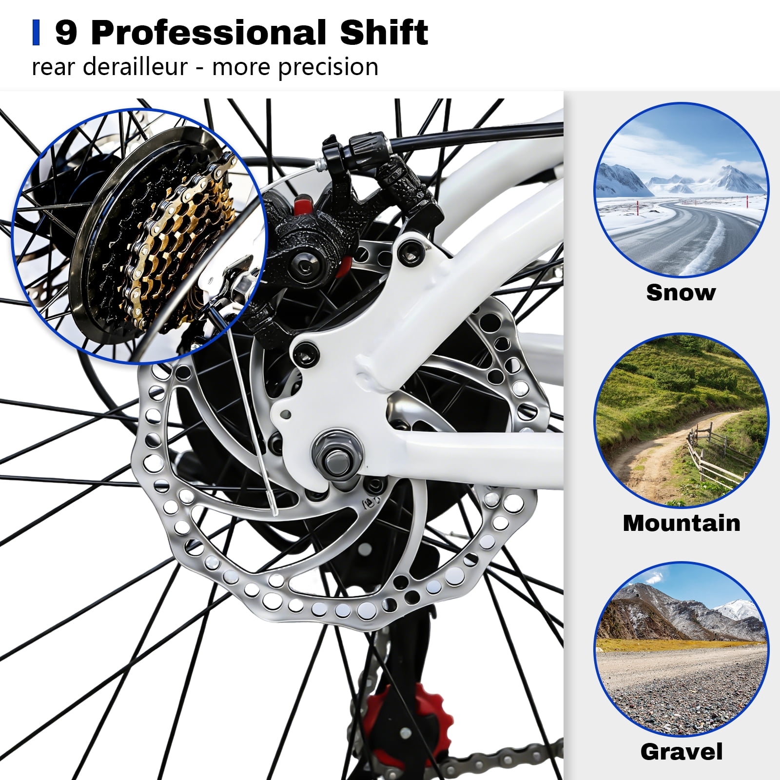 Ecarpat 24 Inch Mountain Bike, 9-Speed MTB with Front Suspension and Dual Disc Brakes (White, 24 in) o0ndr