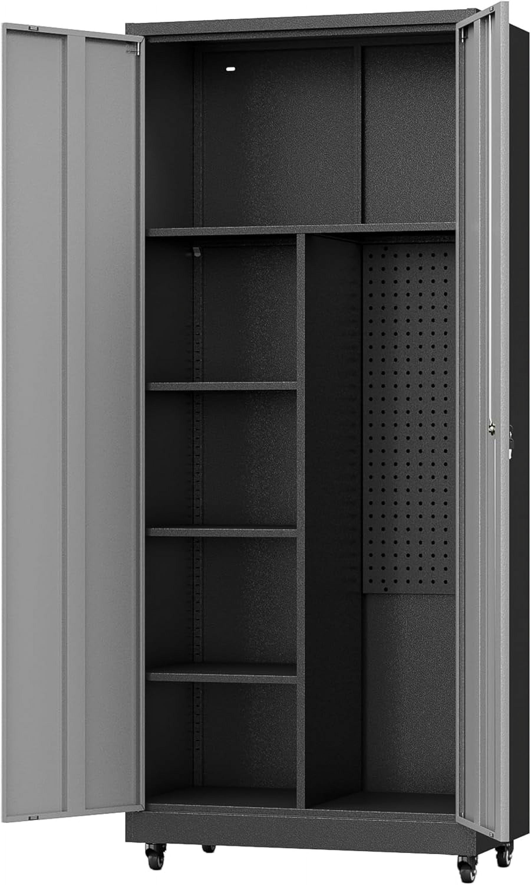 Kooyon Metal Garage Storage Cabinet with Locking Doors and Adjustable Shelves (Black, 72 in H x 36 in W x 18 in D) dq2e3
