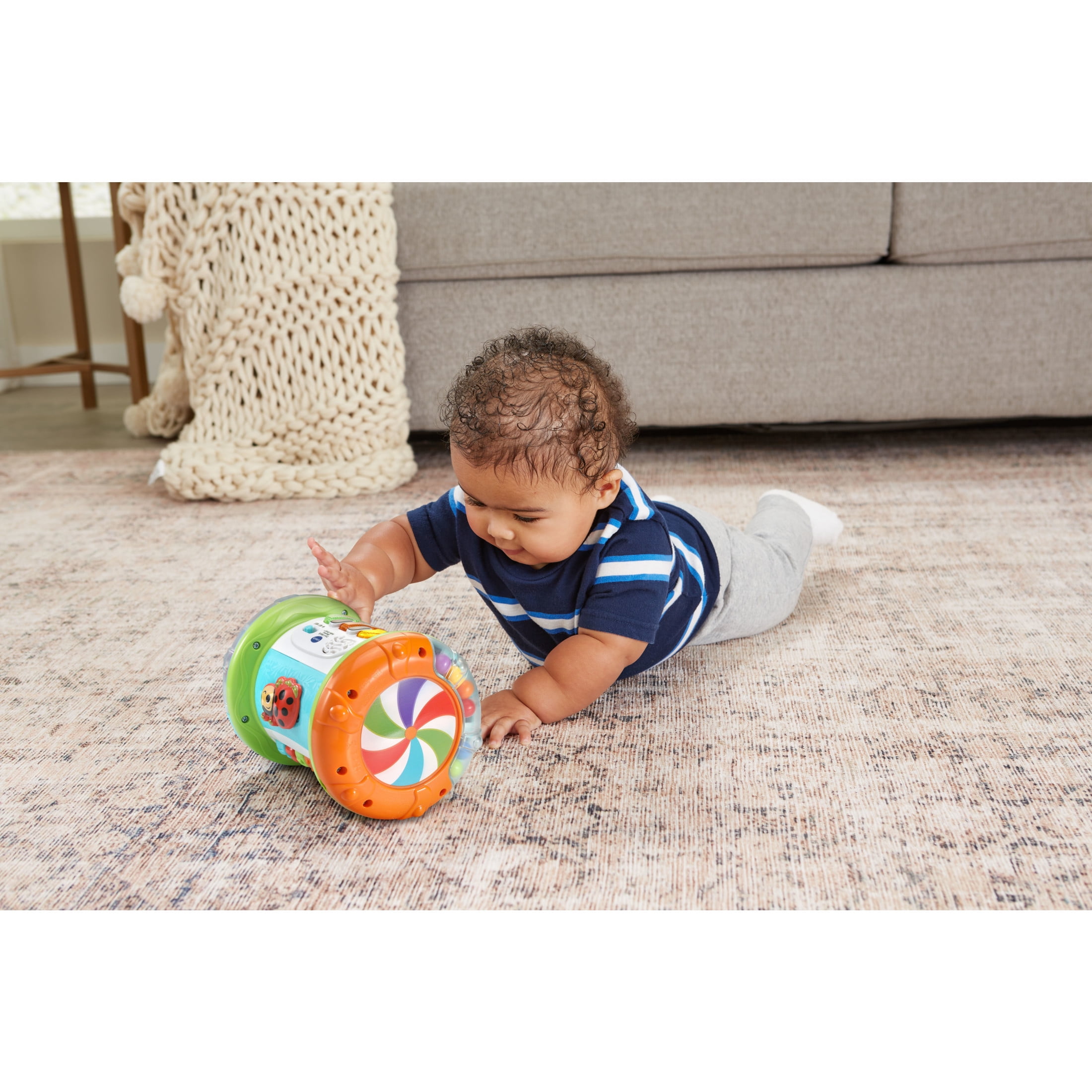 VTech Baby 2-in-1 Roll & Discover Roller Drum Interactive Learning Toy (Multi-Color, 1 Unit) 5ec5z
