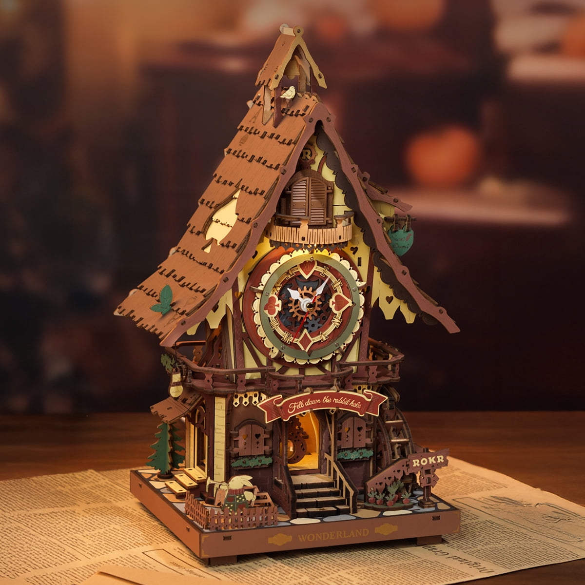 ROKR Cuckoo Clock Mechanical 3D Wooden Puzzle (Colorful, 12 in x 8 in) rq06t