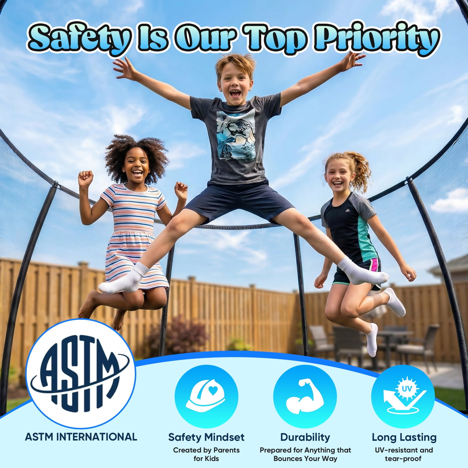 Gardwin Outdoor Round Trampoline with Enclosure Net and Ladder (10 ft) icagy