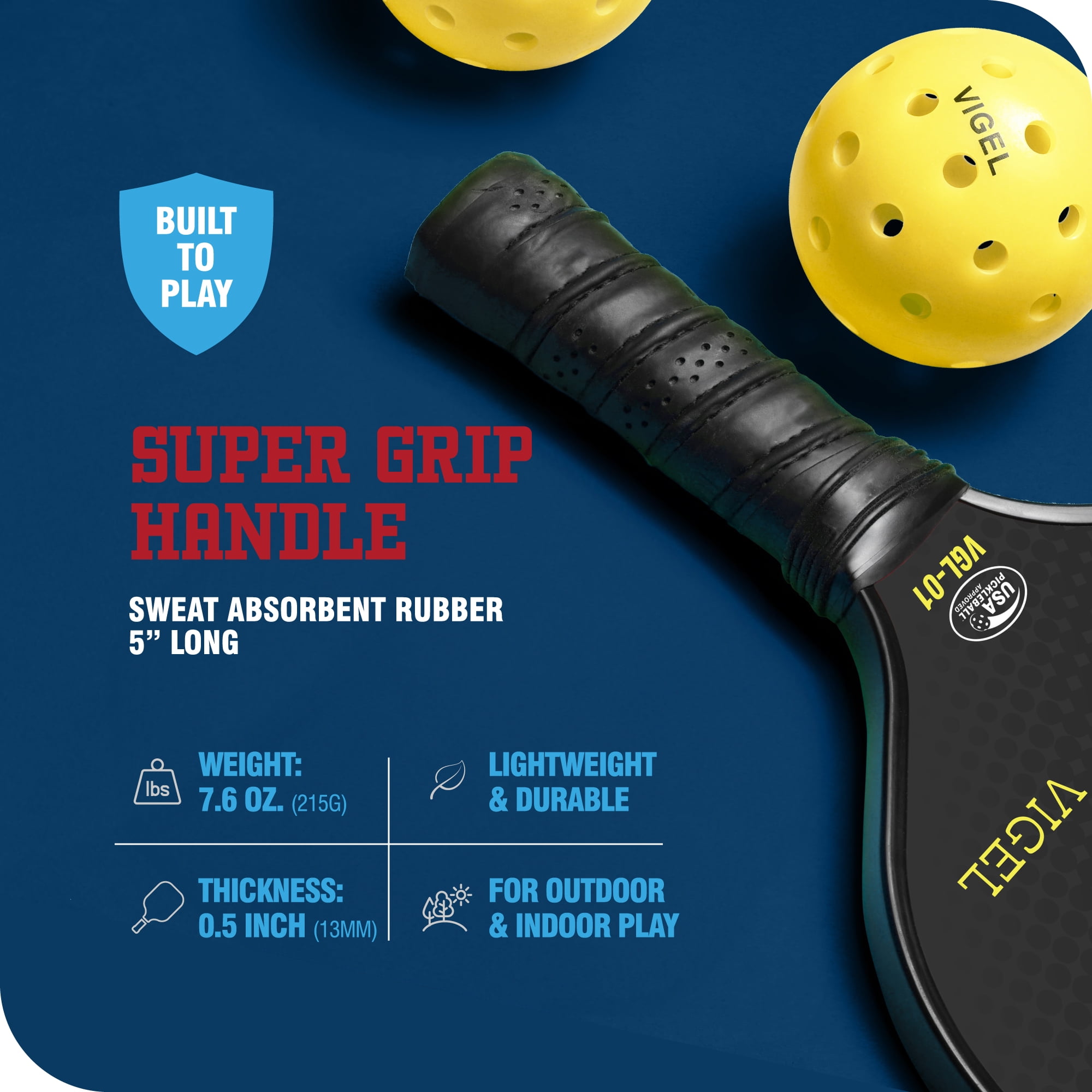 Vigel Pickleball Paddle Set, Professional Fiberglass Rackets with Honeycomb Core (Black, 2-Pack) csnkn - Image 5