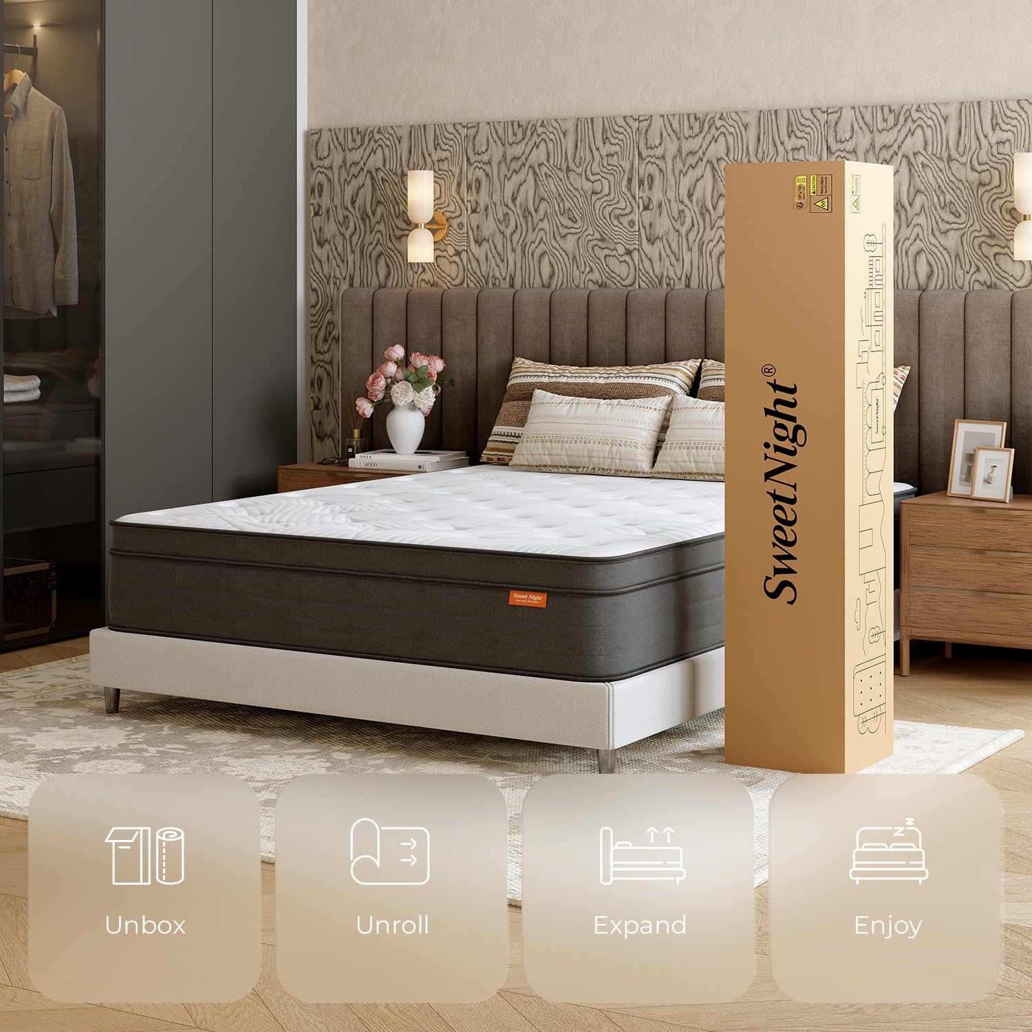 SweetNight Twilighty Hybrid Mattress, Pillow Top Cooling Memory Foam with Individually Wrapped Coils (Queen, 12 in) un0c9