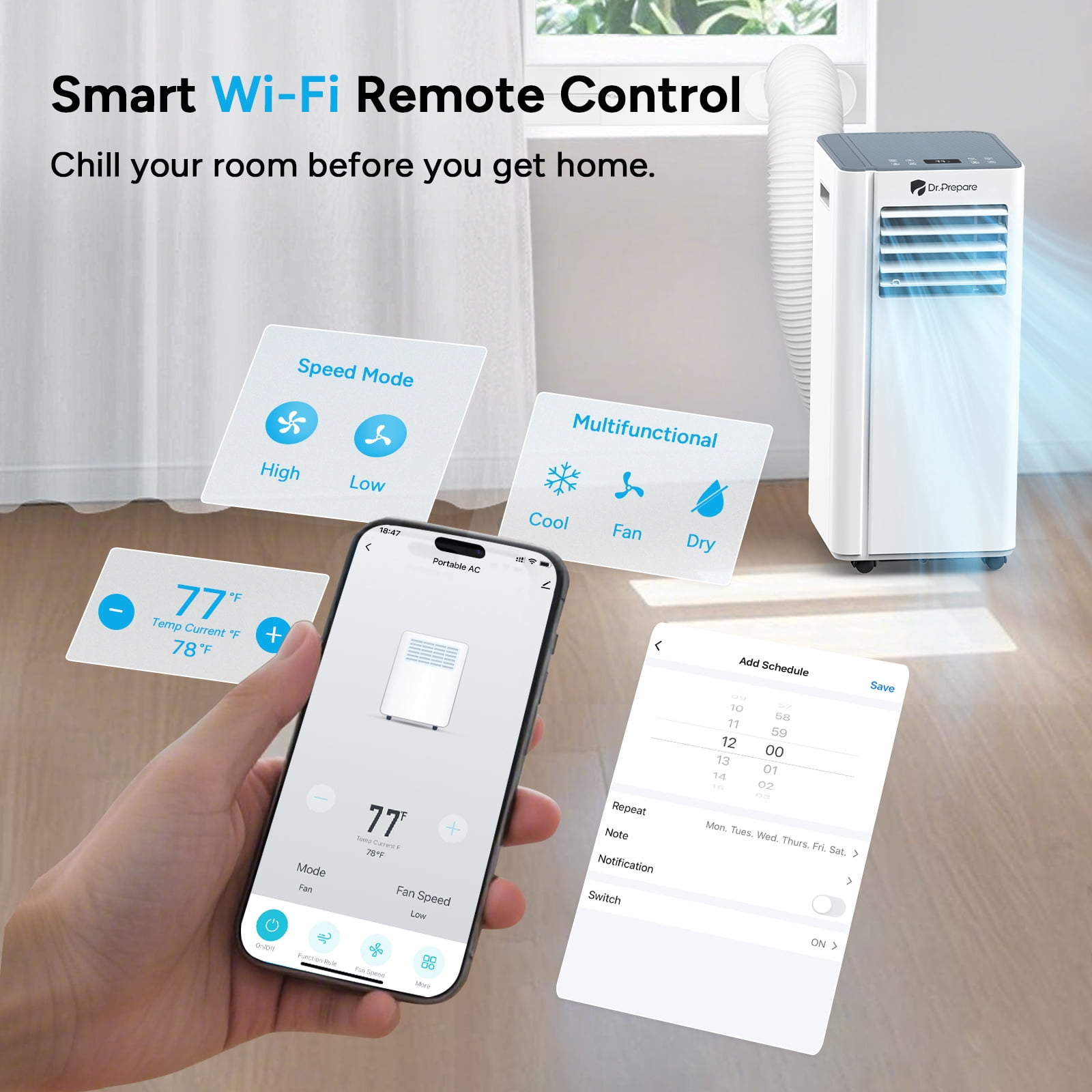 Renogy 10,000 BTU Smart WiFi Portable Air Conditioner, App & Remote Control Cooling Unit for Rooms up to 450 sq. ft. (White, 10,000 BTU) efj9i