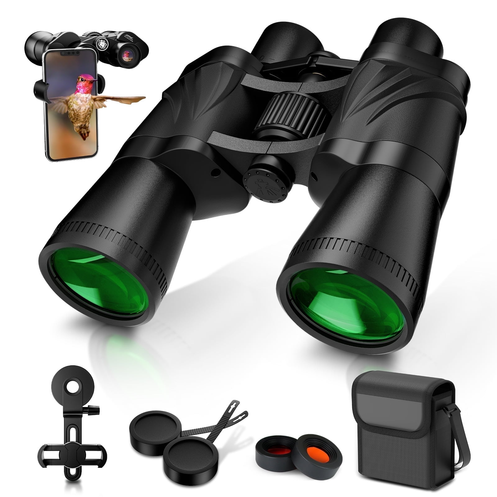 LAKWAR 20x50 High Powered Binoculars for Adults, Waterproof Outdoor Optics with BAK4 Prism Lens (Black, 20x50) mdm1q