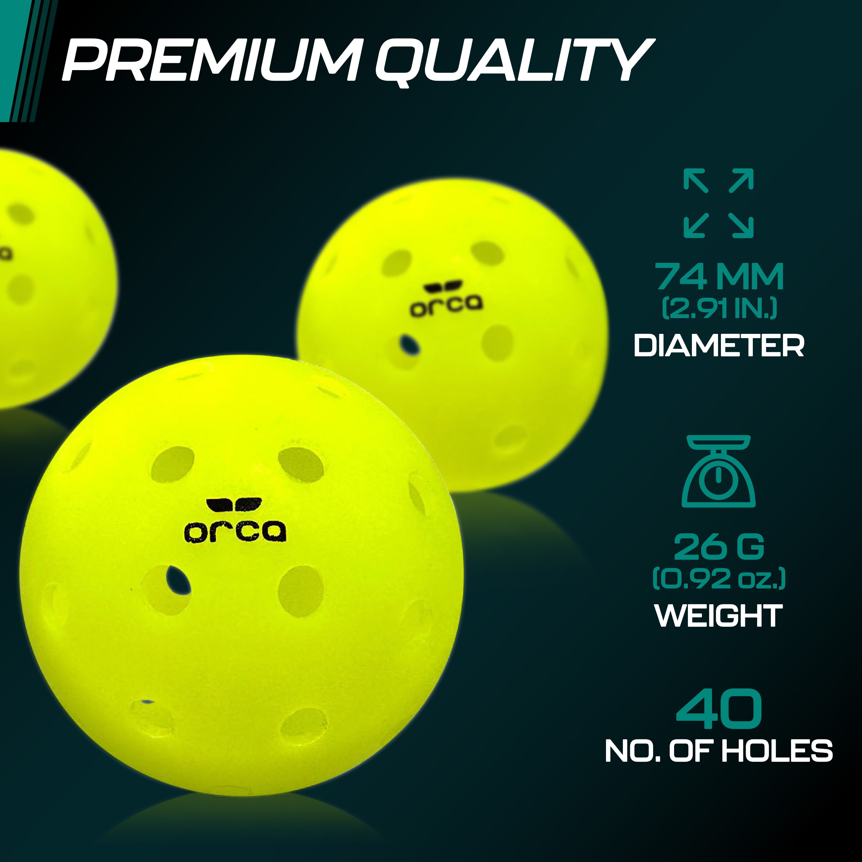 Orca Pi 40 Outdoor Pickleballs (Yellow, 6 Pack) pzy17