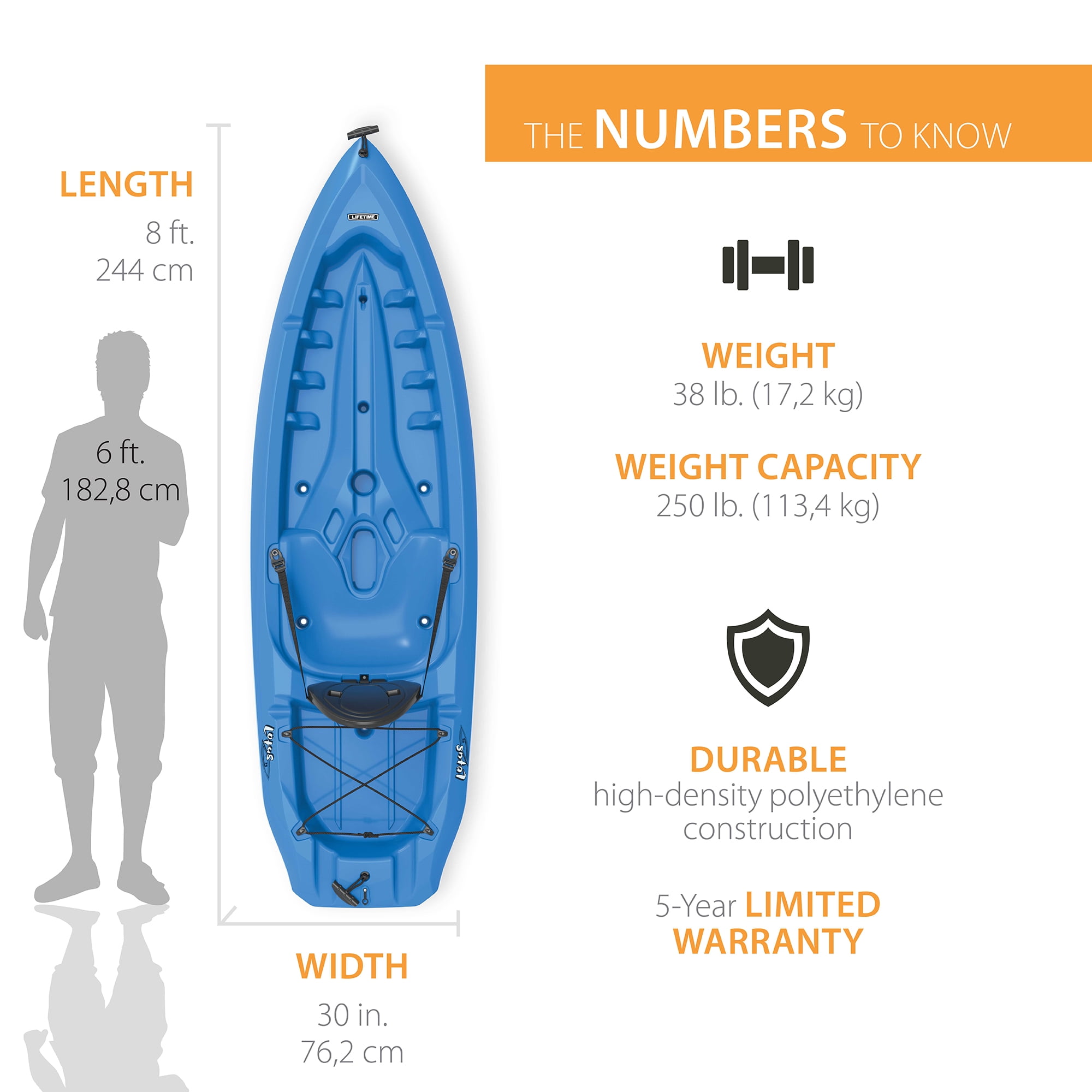 Lifetime Lotus Sit-On-Top Kayak with Paddle (Blue, 8 ft, 2-Pack) 9etom