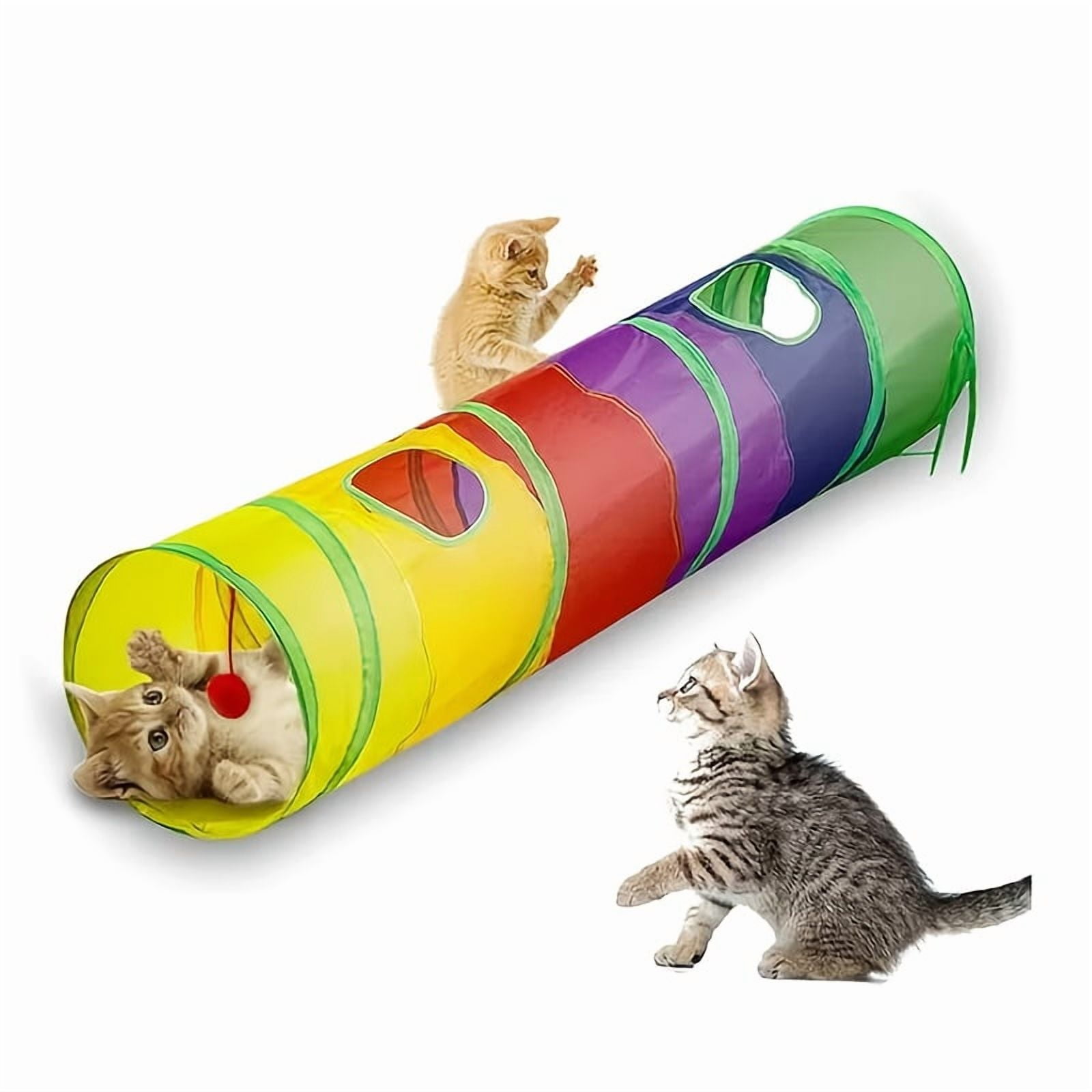 ChicCrate 3-Way S-Shaped Cat Tunnel for Indoor Cats, Collapsible Interactive Play Toy with Crinkle Texture and Peek Holes (Rainbow, 31.5 in) 9r1v0