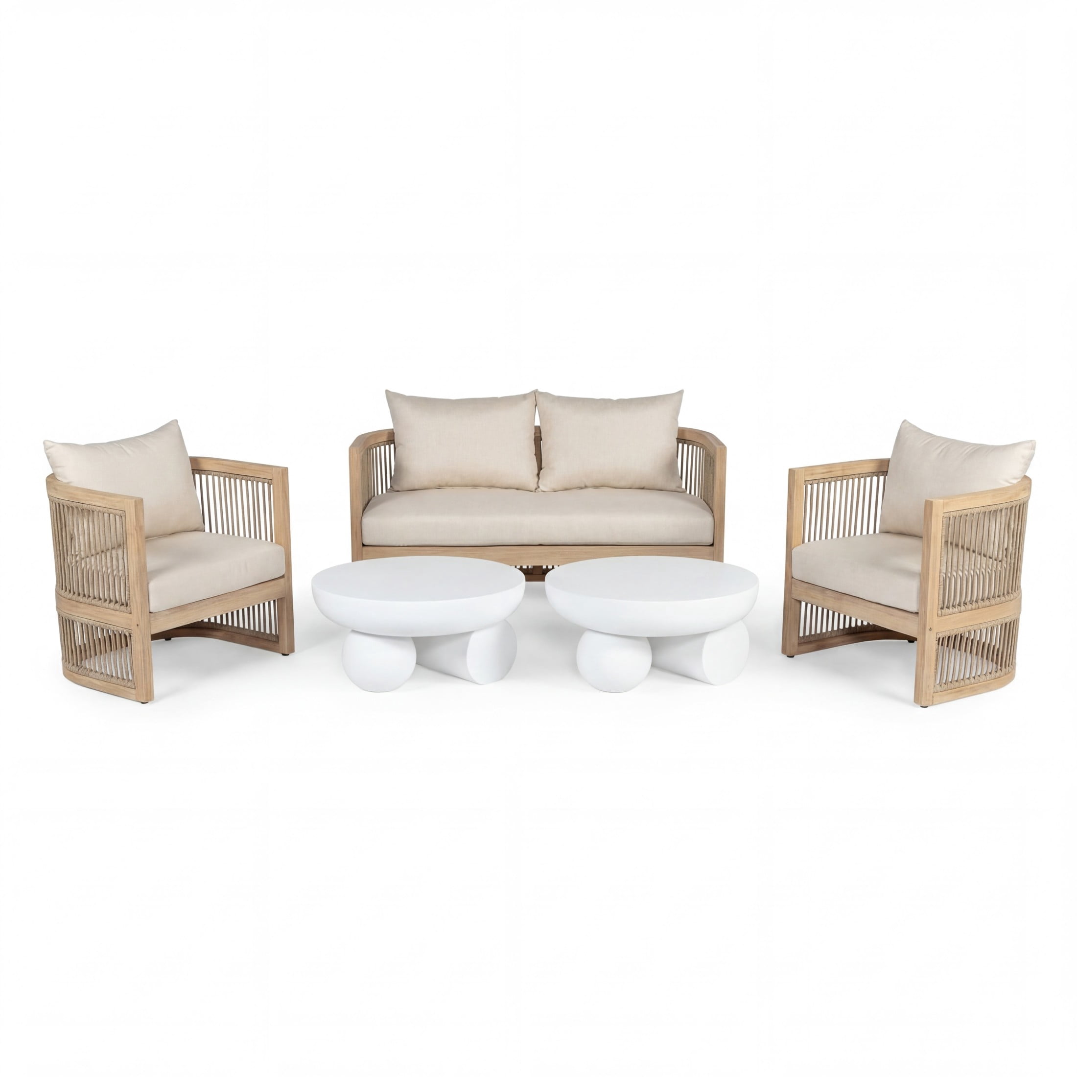 Christopher Knight Home 5-Piece Outdoor Conversation Set with Coffee Tables (Light Teak, Beige Cushion, 5-Piece) rdixu