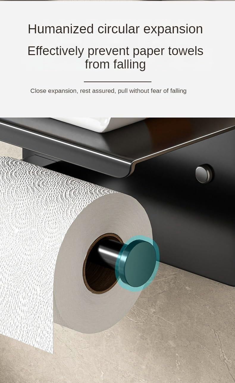 Carestrong Stainless Steel Toilet Paper Holder with Phone Shelf (Black, 7.1 in x 3.9 in) ow2ql
