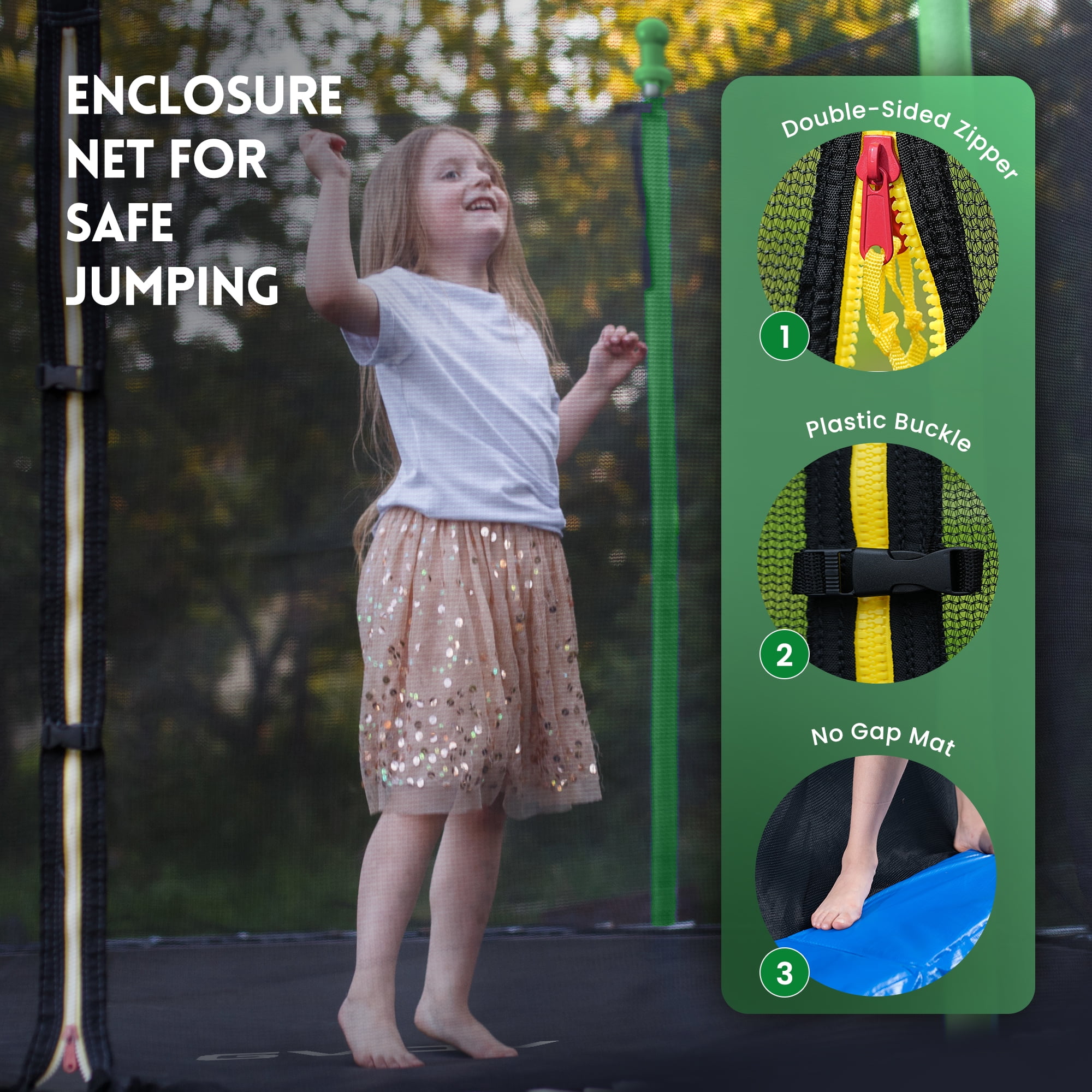 GVDV Outdoor Recreational Trampoline with Safety Enclosure Net (Green, 10 ft) i22mo